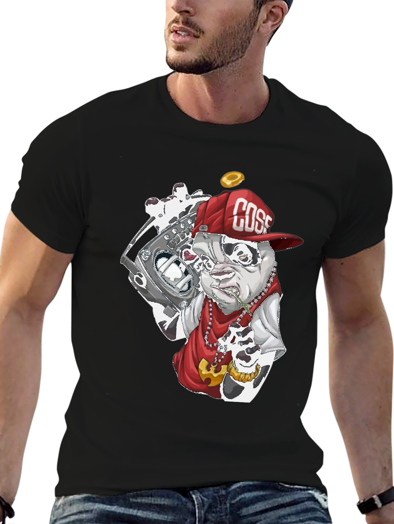 Cool Bulldog Graphic Tee - Black Cotton Blend