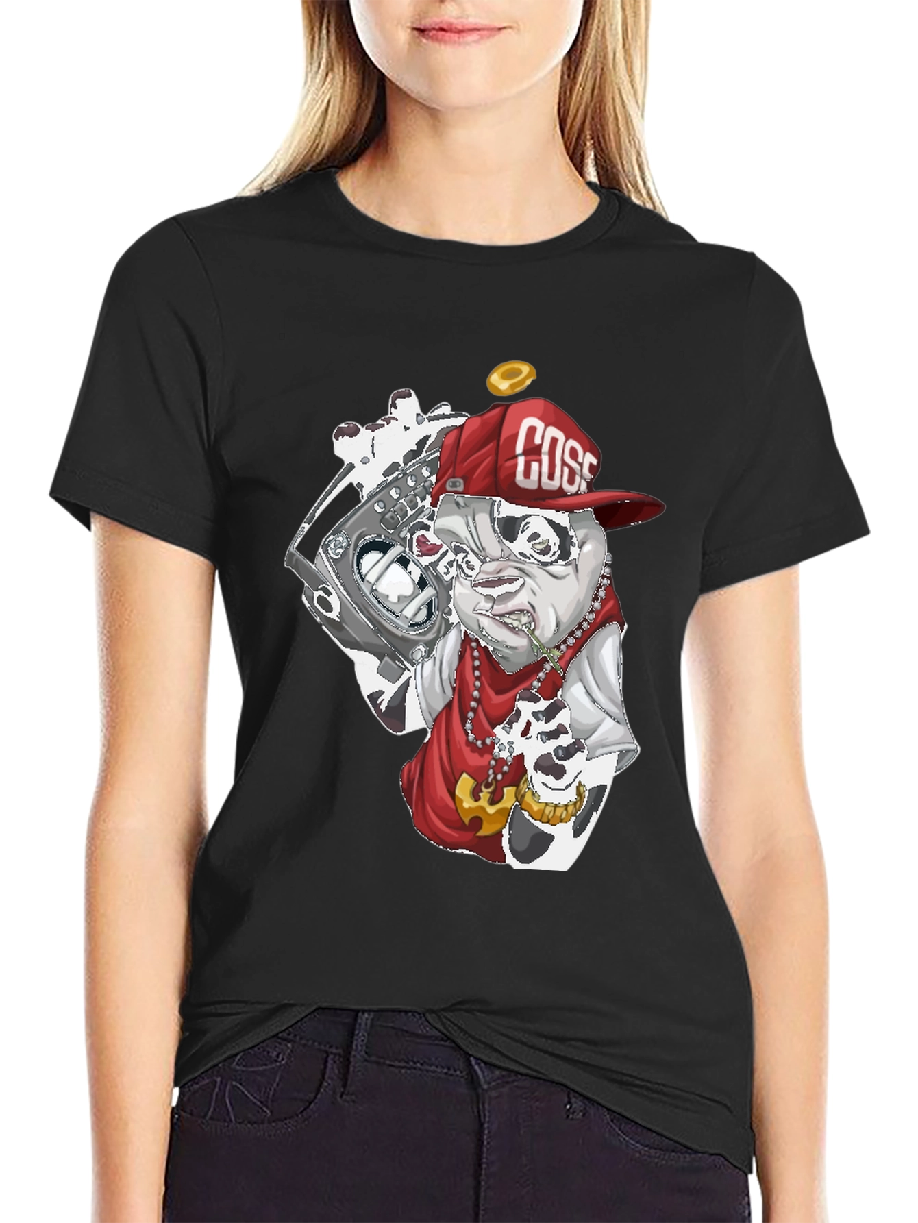 Cool Bulldog Graphic Tee - Black Cotton Blend
