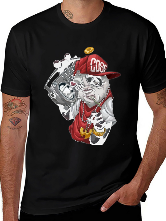 Cool Bulldog Graphic Tee - Black Cotton Blend