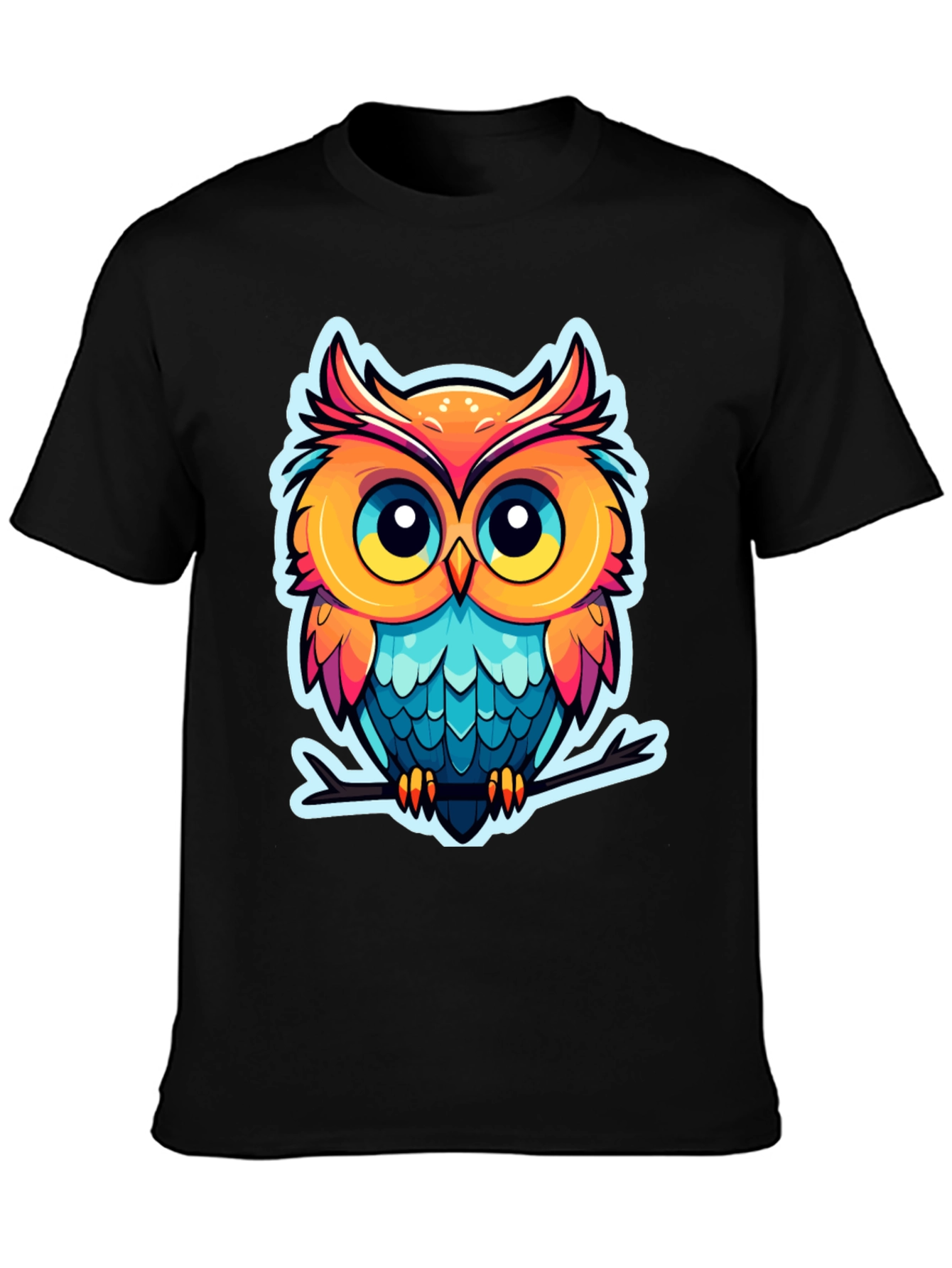 Cartoon Owl Graphic Tee - Black Cotton Blend