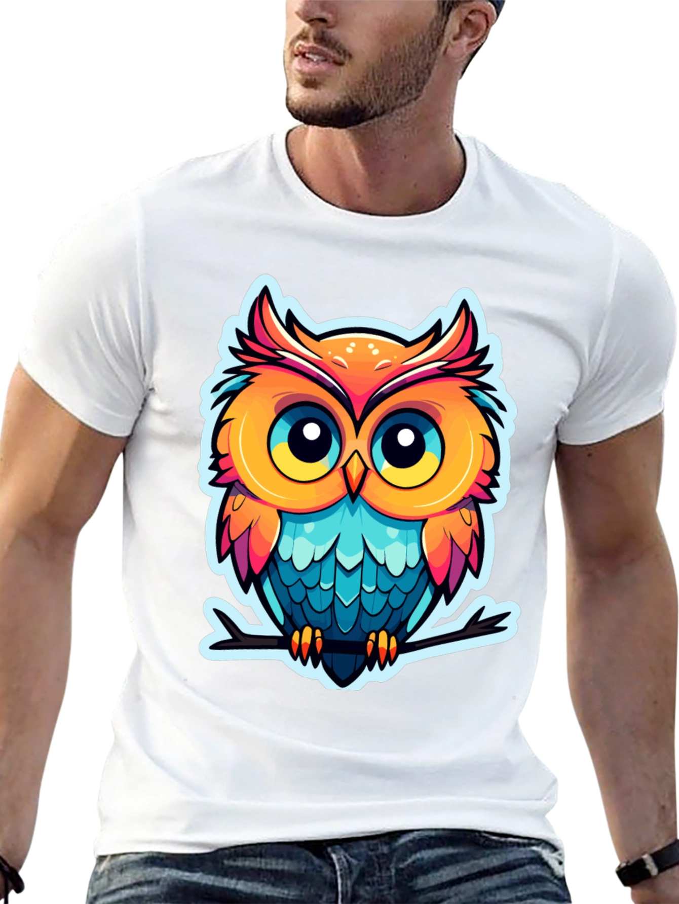 Cartoon Owl Graphic Tee - Black Cotton Blend