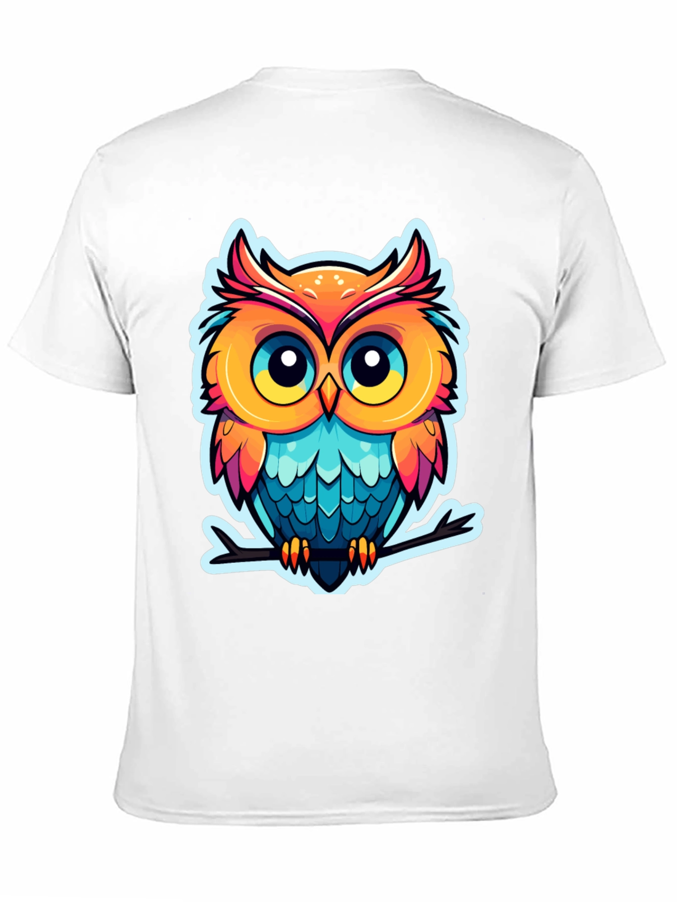 Cartoon Owl Graphic Tee - Black Cotton Blend