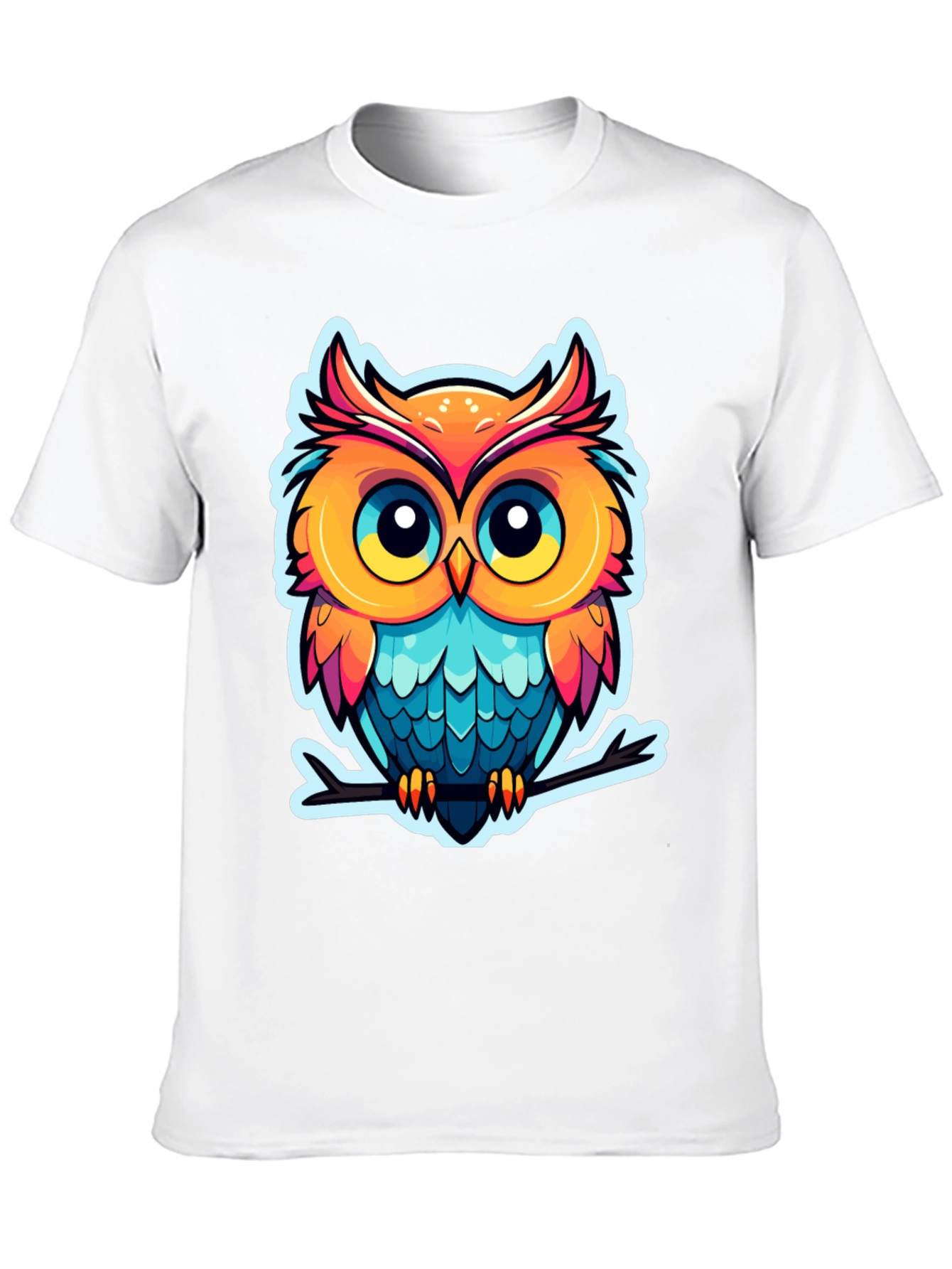 Cartoon Owl Graphic Tee - Black Cotton Blend