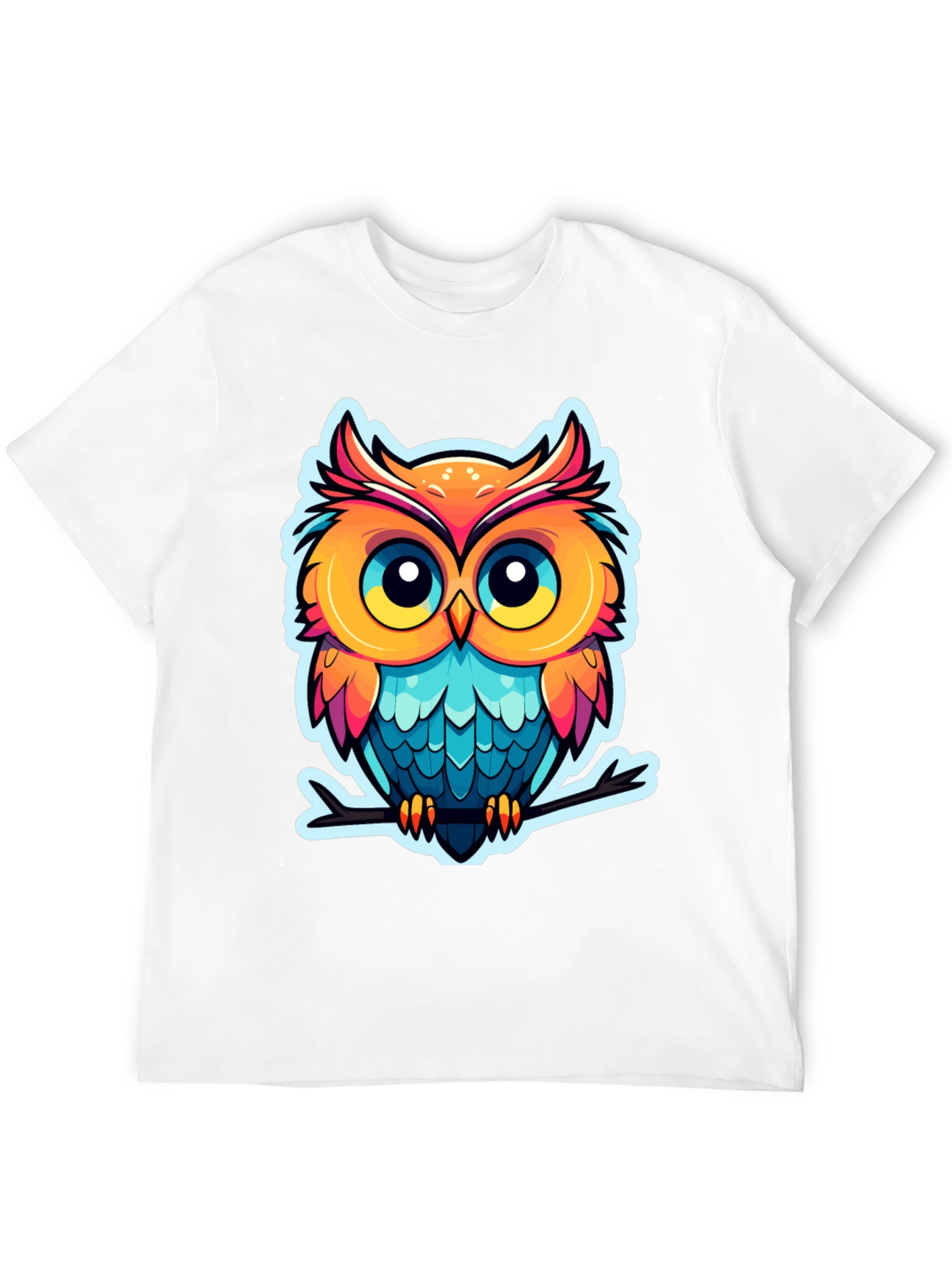 Cartoon Owl Graphic Tee - Black Cotton Blend