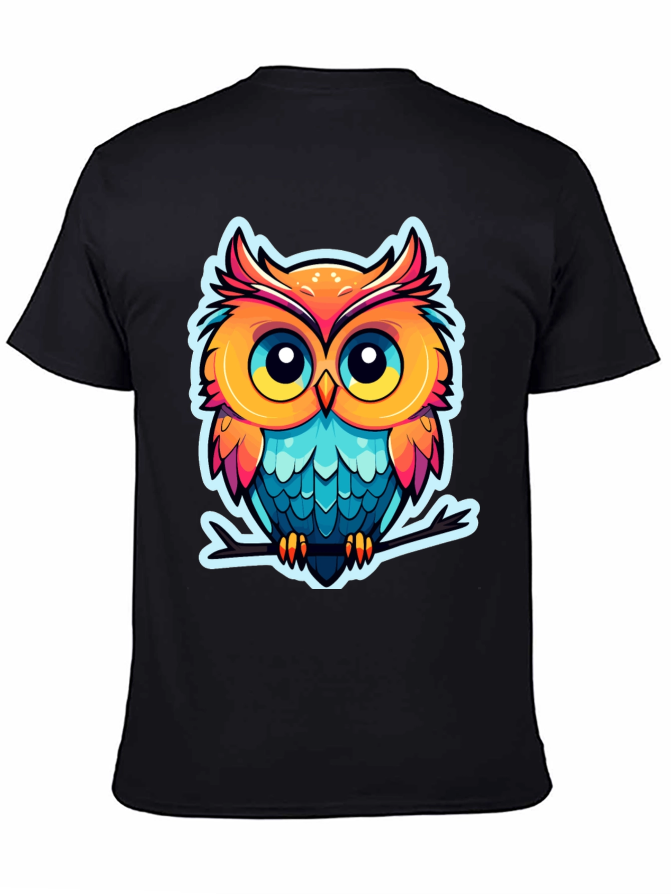 Cartoon Owl Graphic Tee - Black Cotton Blend