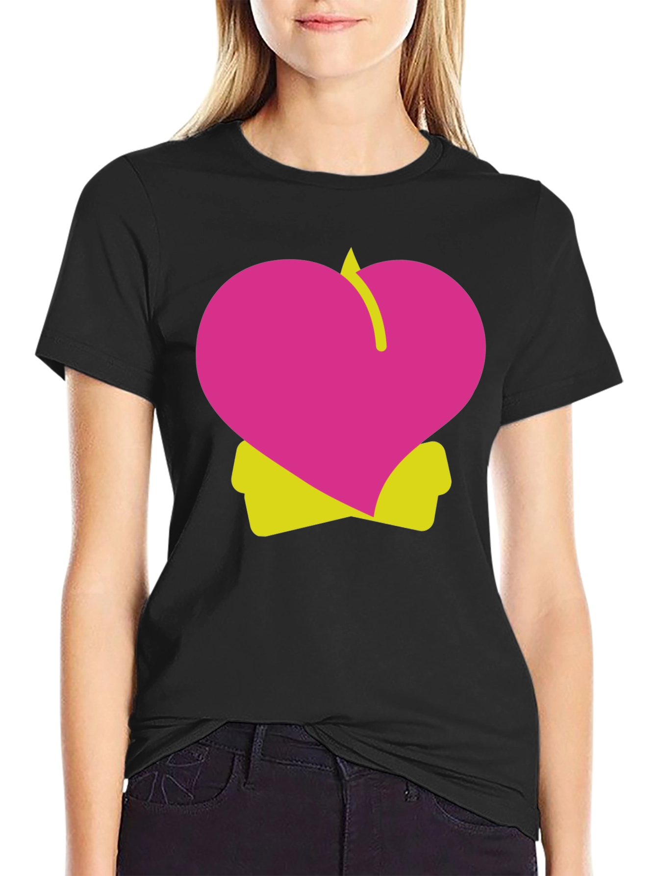 Heart Peach Graphic Tee - Black