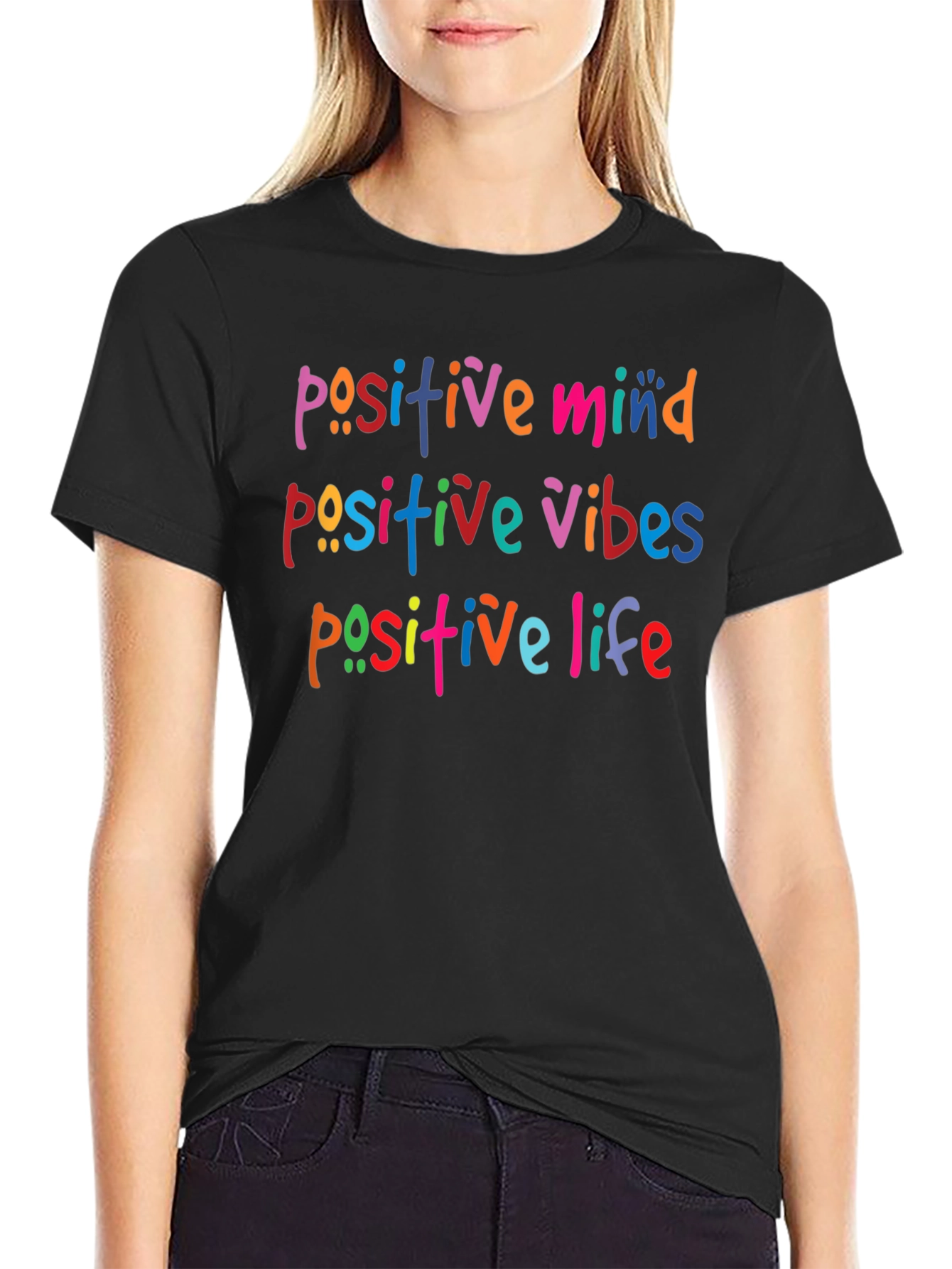 Positive Vibes Graphic Tee - Black Cotton Blend