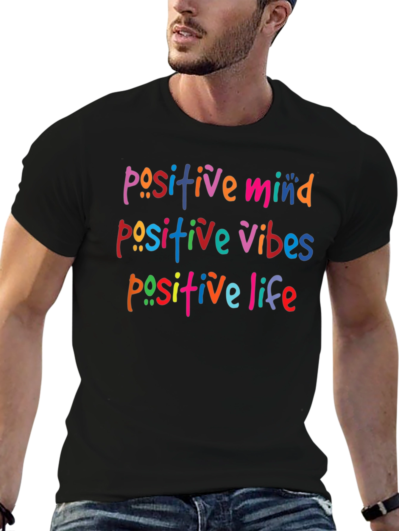 Positive Vibes Graphic Tee - Black Cotton Blend