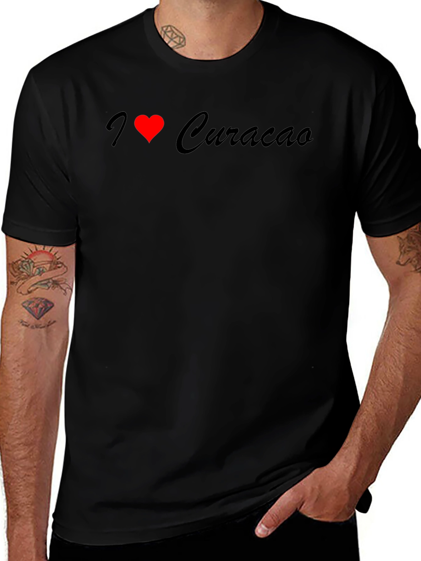 I Love Curacao Graphic Tee - Black Cotton T-Shirt