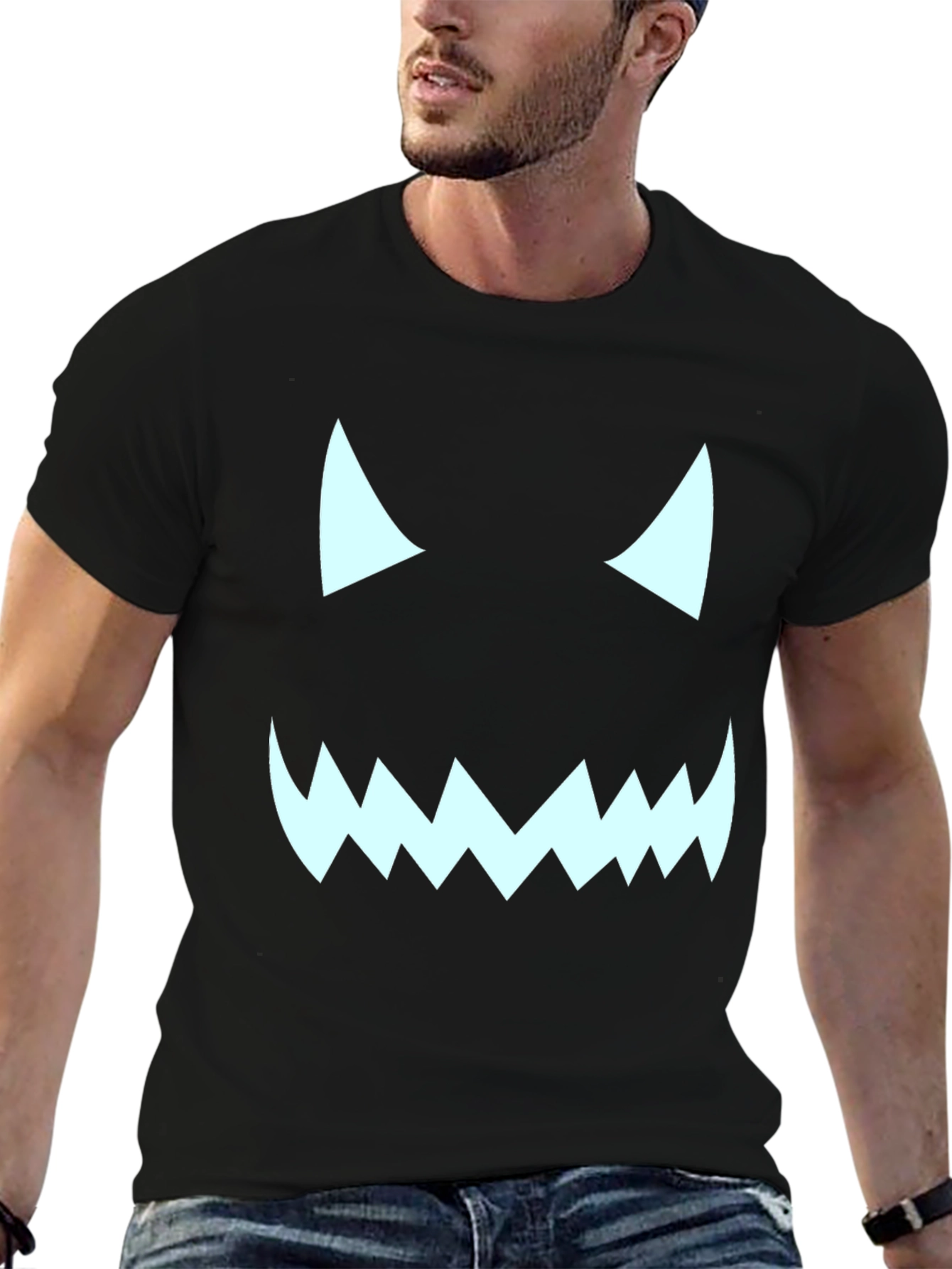 Halloween Monster Face Graphic Tee - Black T-Shirt