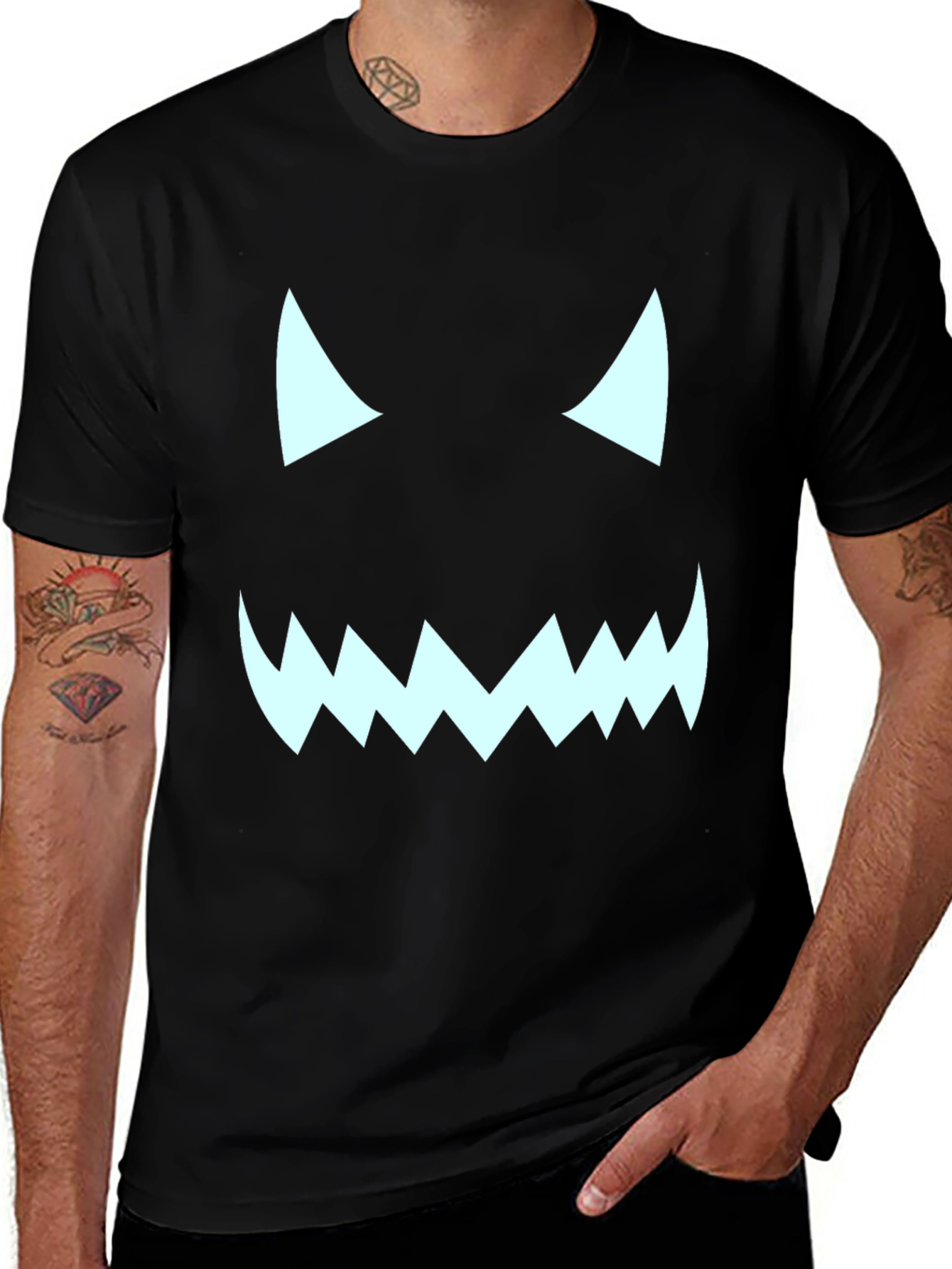 Halloween Monster Face Graphic Tee - Black T-Shirt