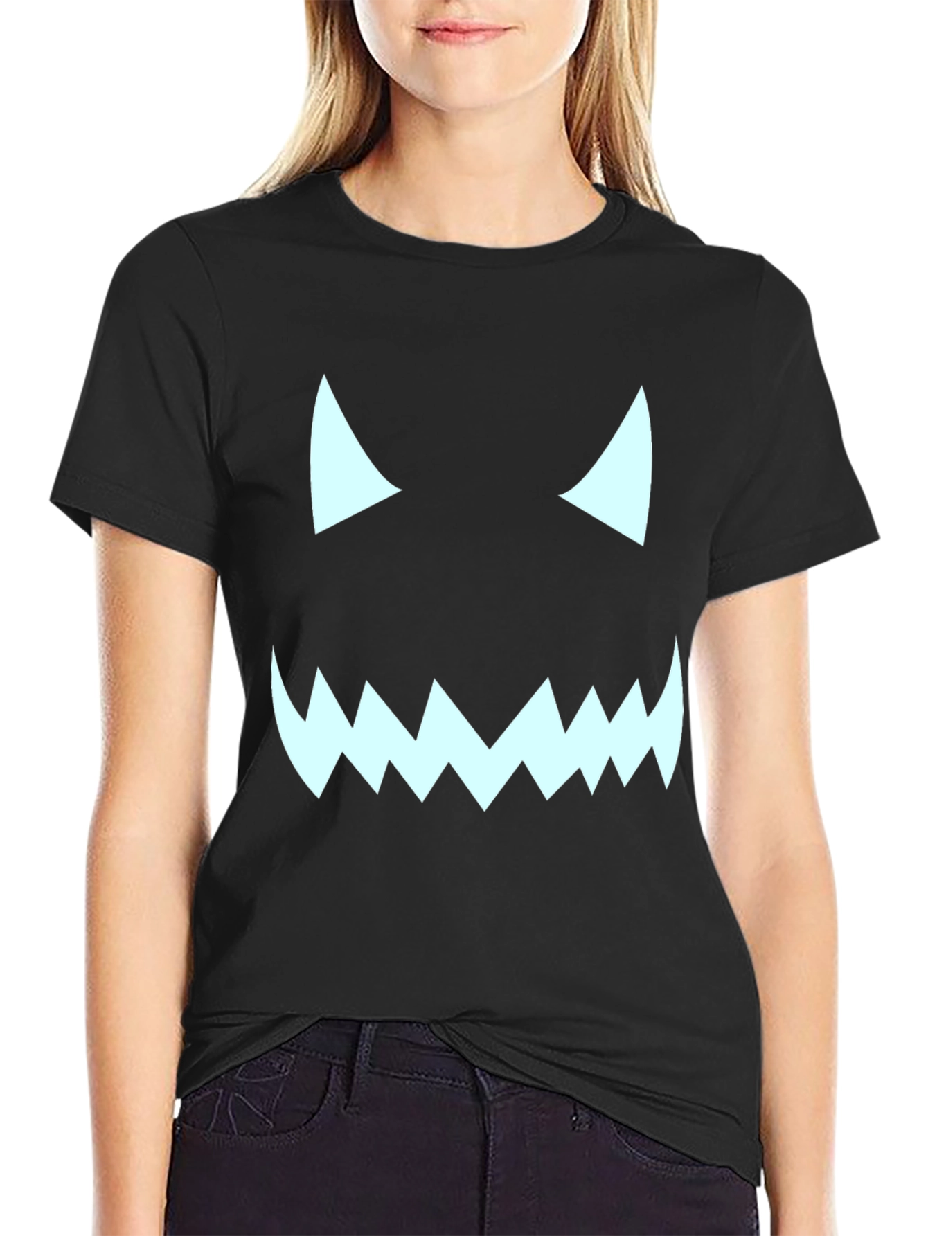 Halloween Monster Face Graphic Tee - Black T-Shirt