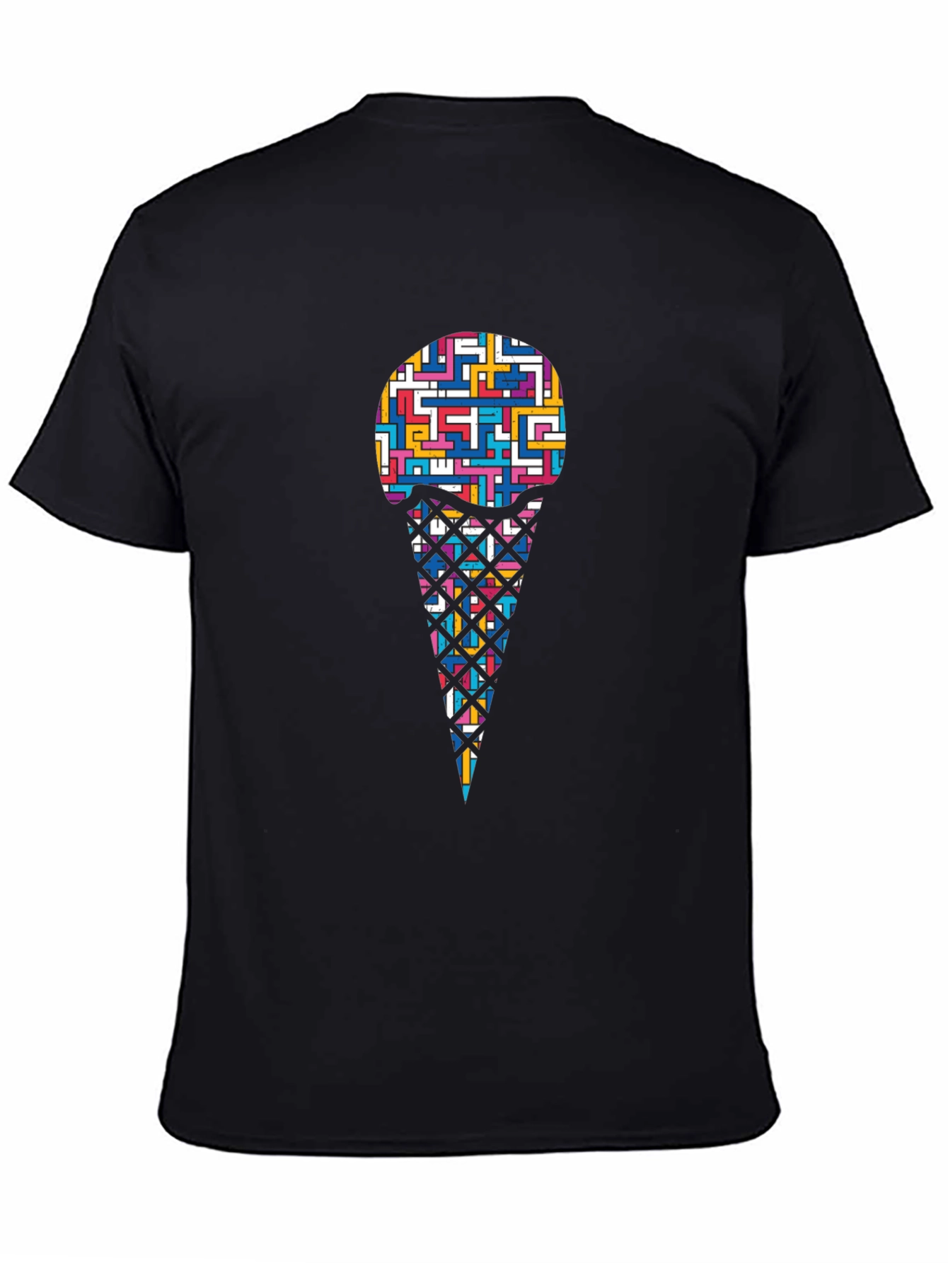 Abstract Ice Cream Graphic Black T-Shirt