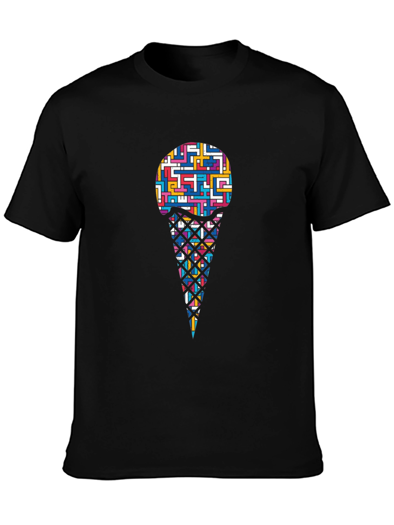 Abstract Ice Cream Graphic Black T-Shirt