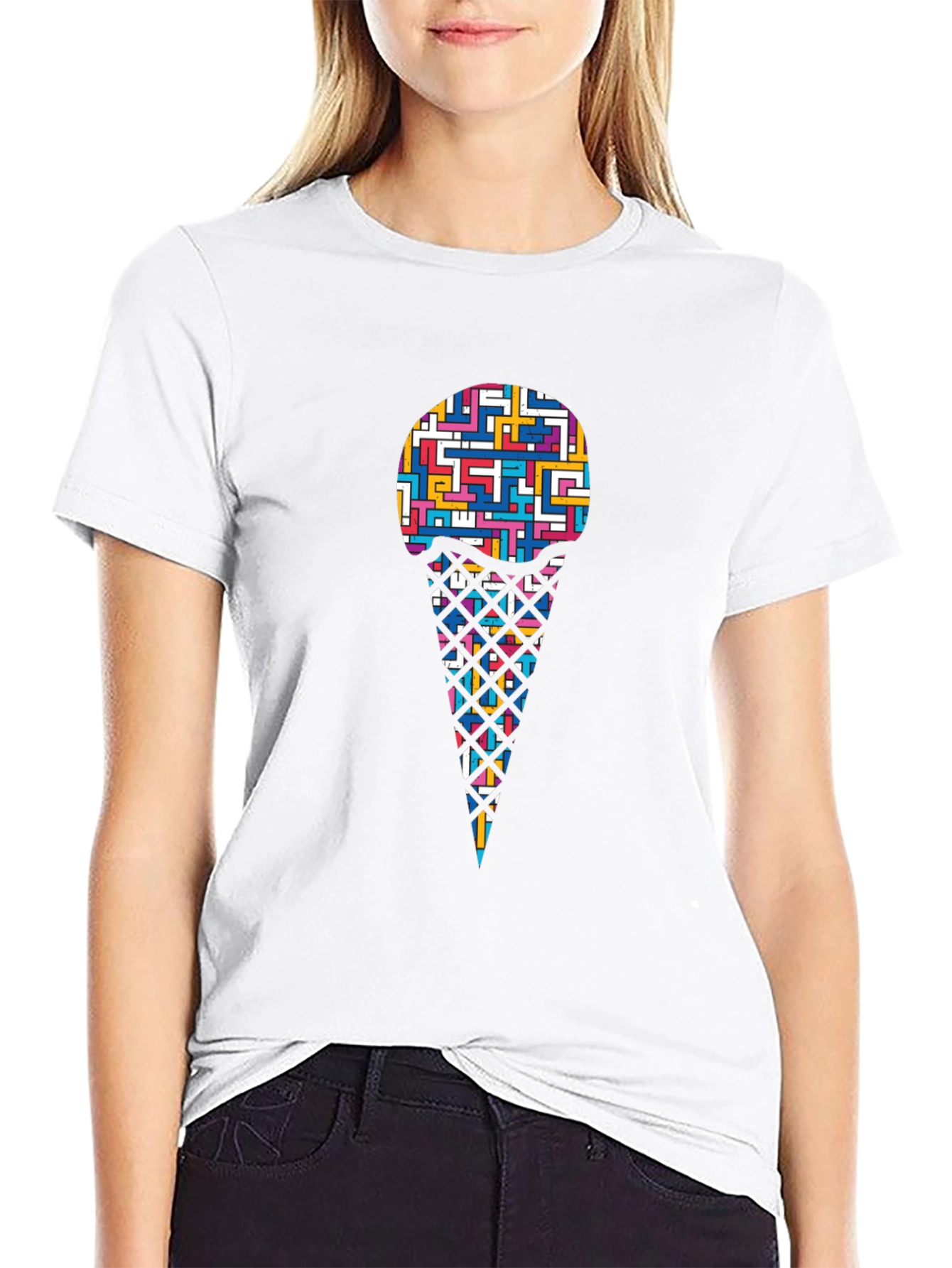 Abstract Ice Cream Graphic Black T-Shirt