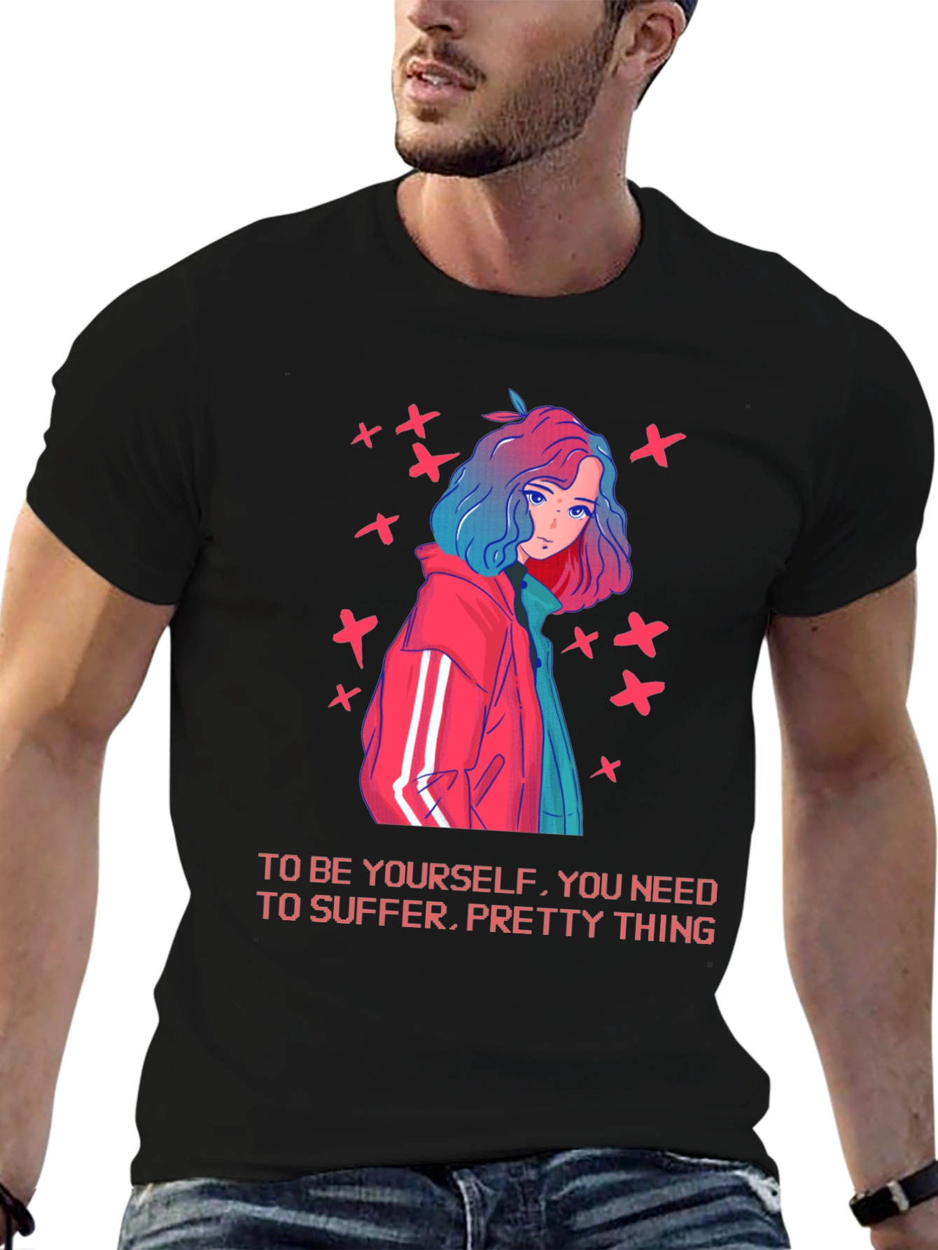Anime Girl Graphic Tee - Edgy Slogan T-Shirt
