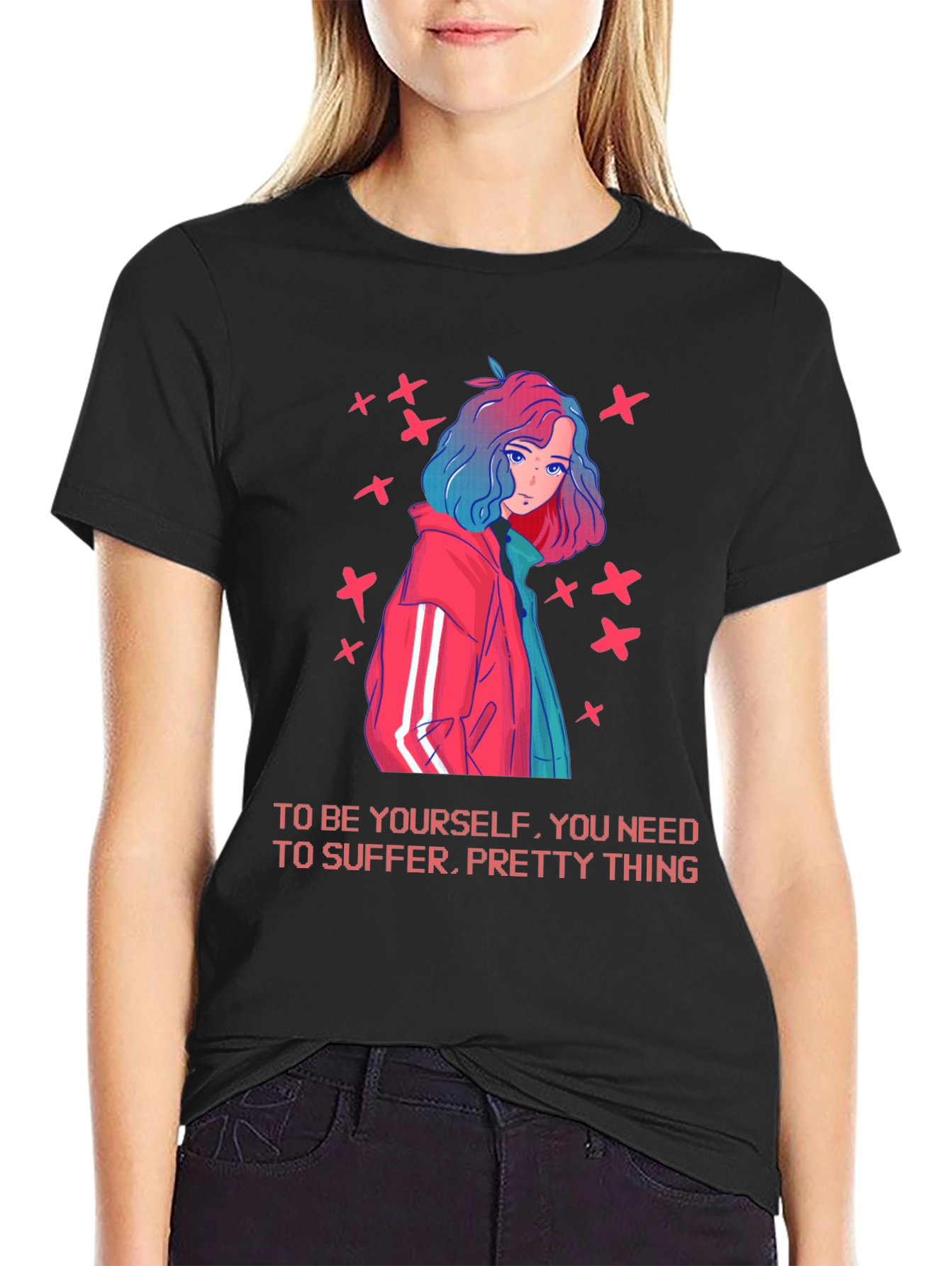 Anime Girl Graphic Tee - Edgy Slogan T-Shirt