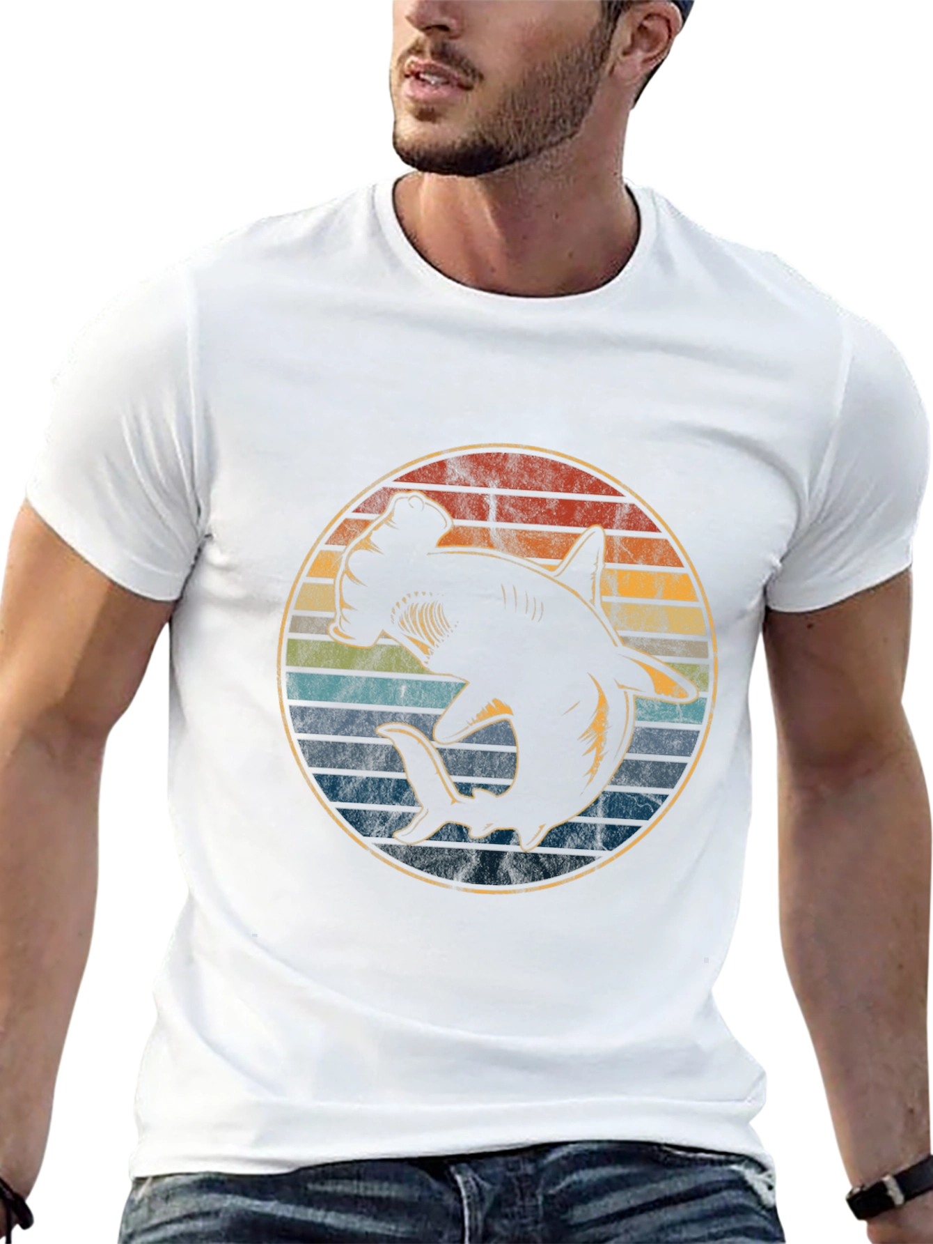 Hammerhead Shark Retro Sunset Graphic T-Shirt