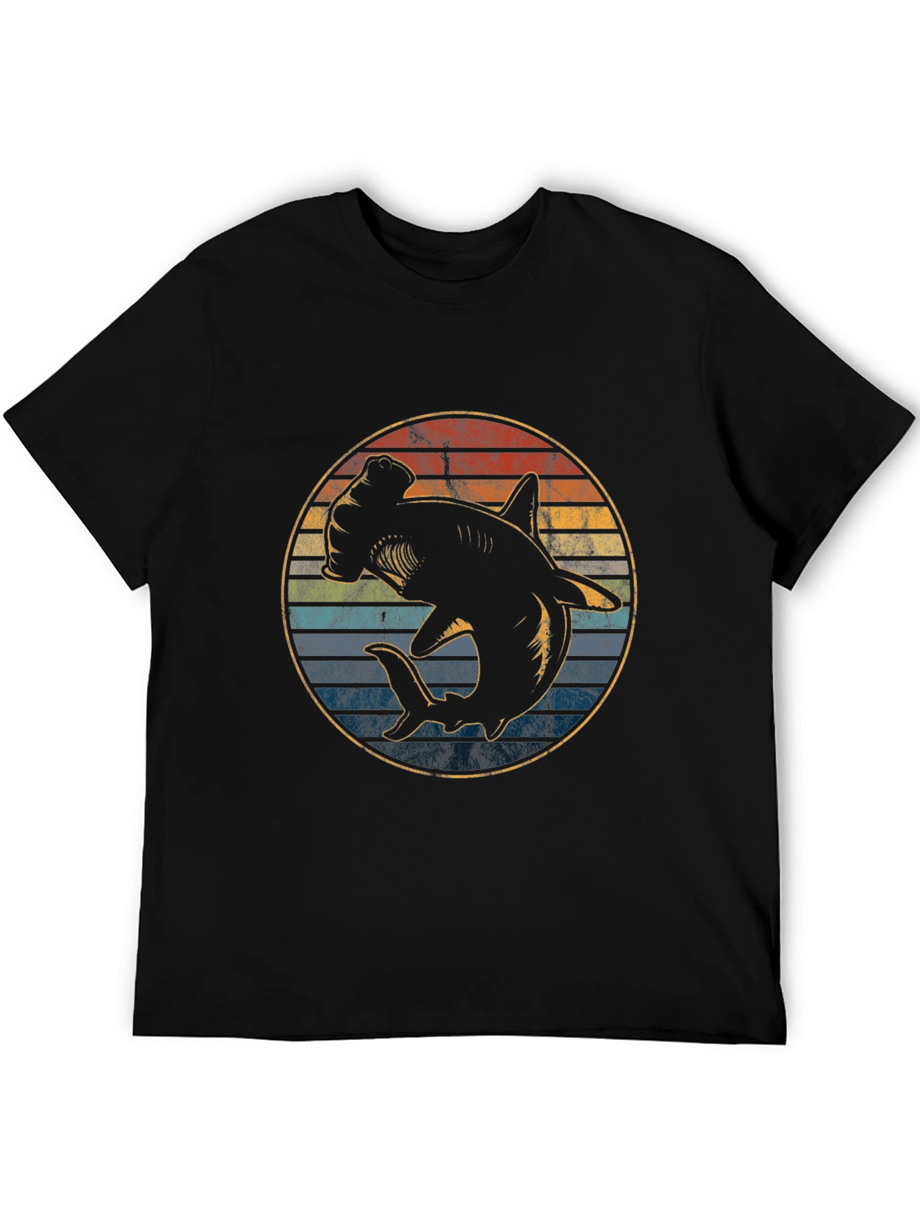 Hammerhead Shark Retro Sunset Graphic T-Shirt