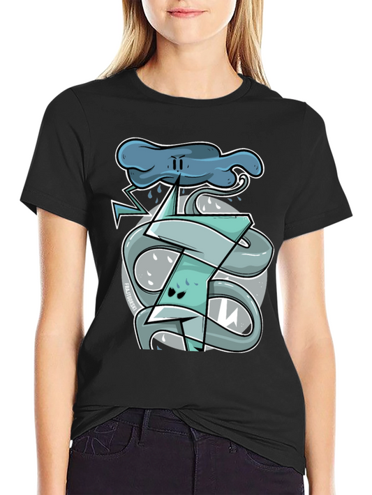 Cartoon Lightning Storm Graphic Tee - Mens Black T-Shirt