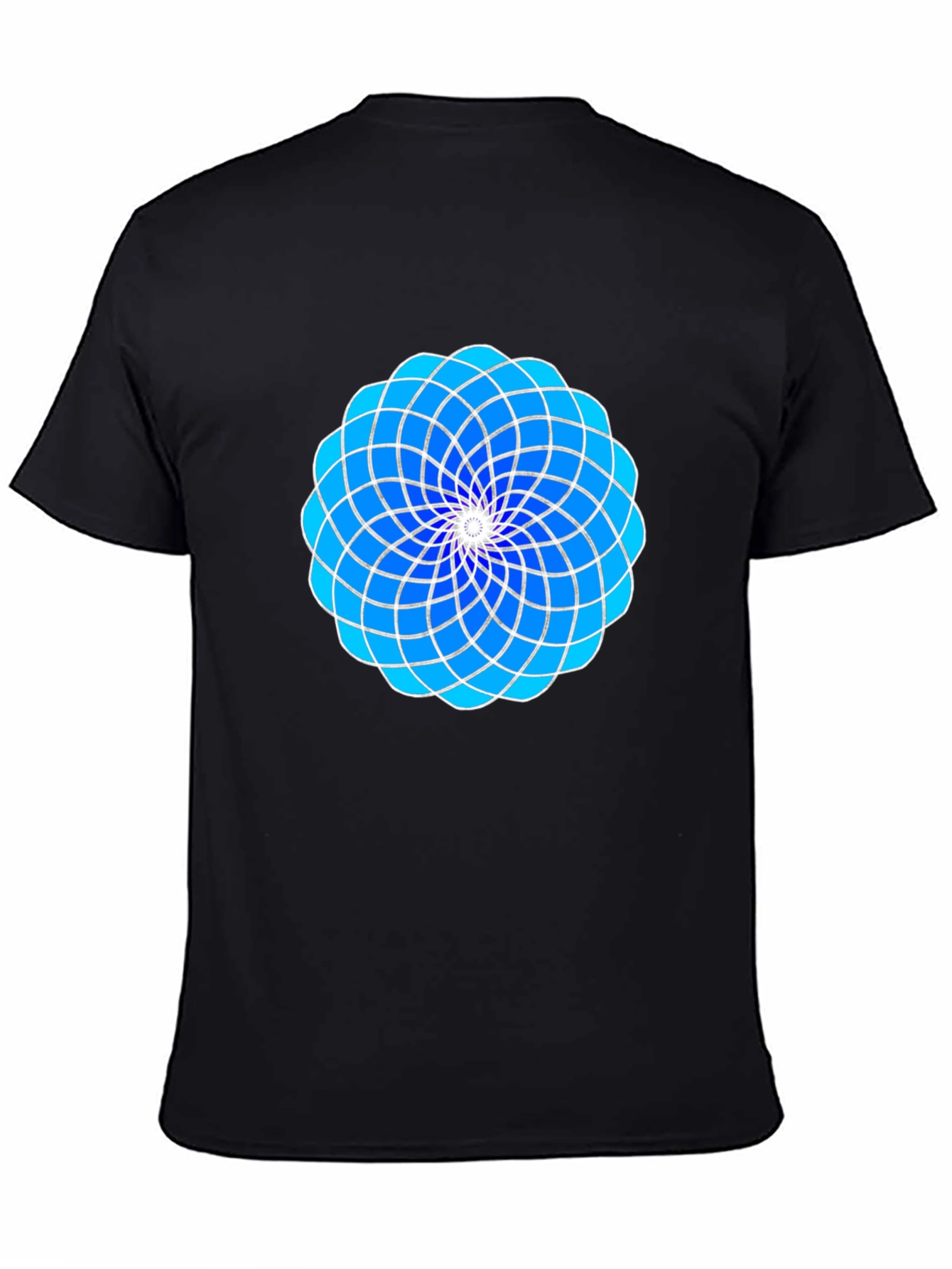 Geometric Blue Floral Design Black T-Shirt