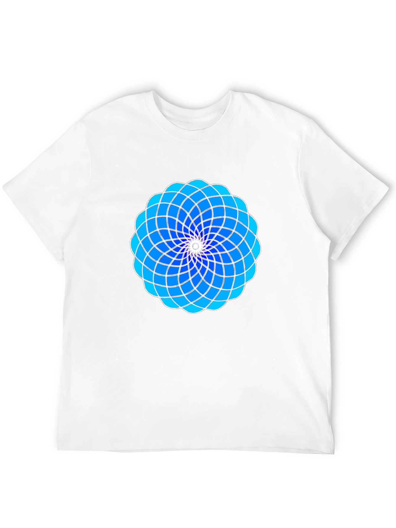 Geometric Blue Floral Design Black T-Shirt