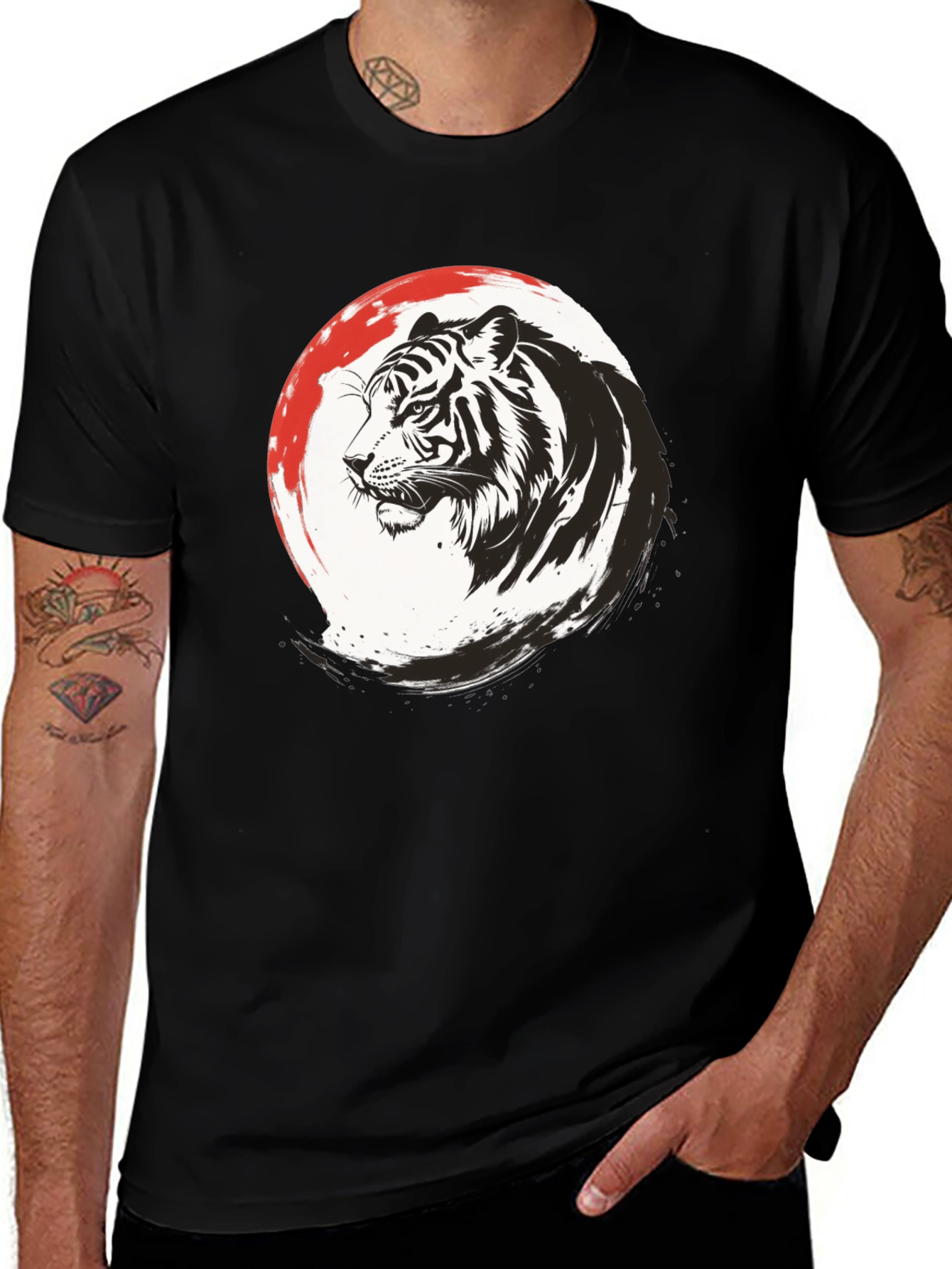 Tiger Graphic Print Mens Black T-Shirt