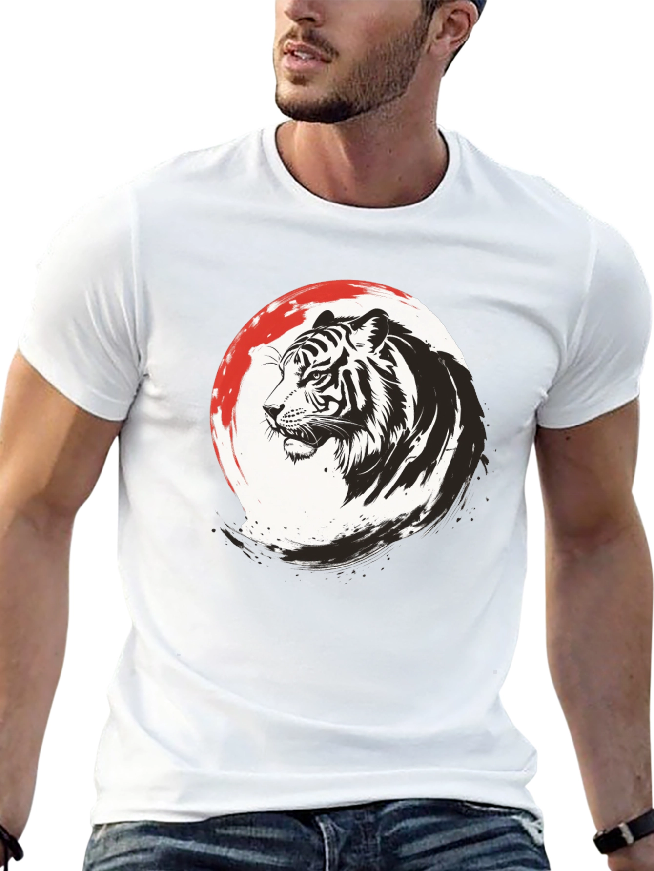 Tiger Graphic Print Mens Black T-Shirt