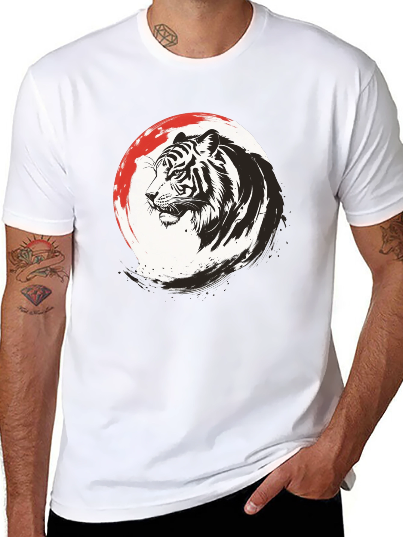 Tiger Graphic Print Mens Black T-Shirt