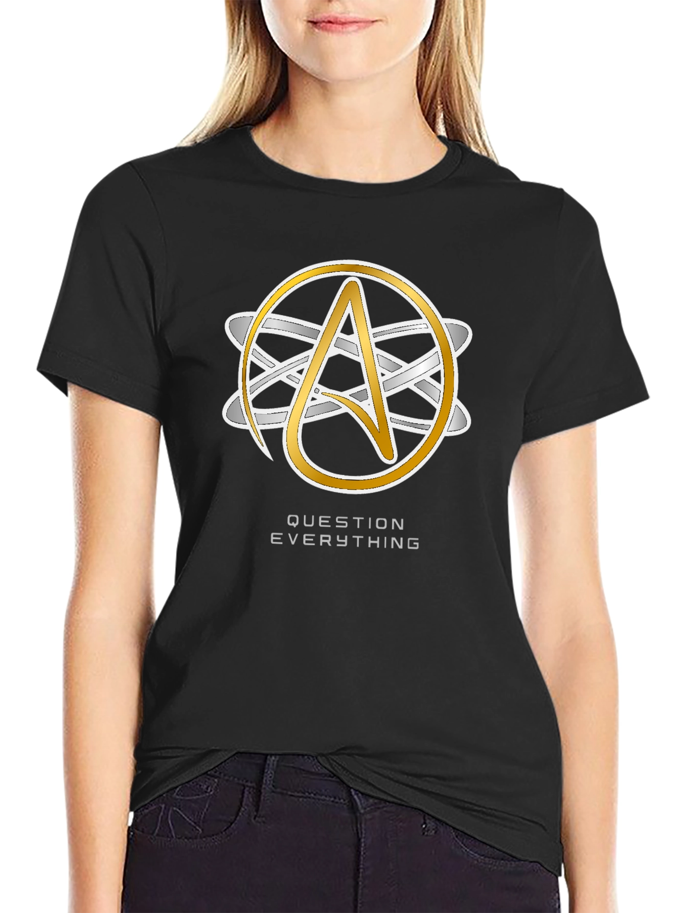 Atheist Symbol Black T-Shirt - Question Everything