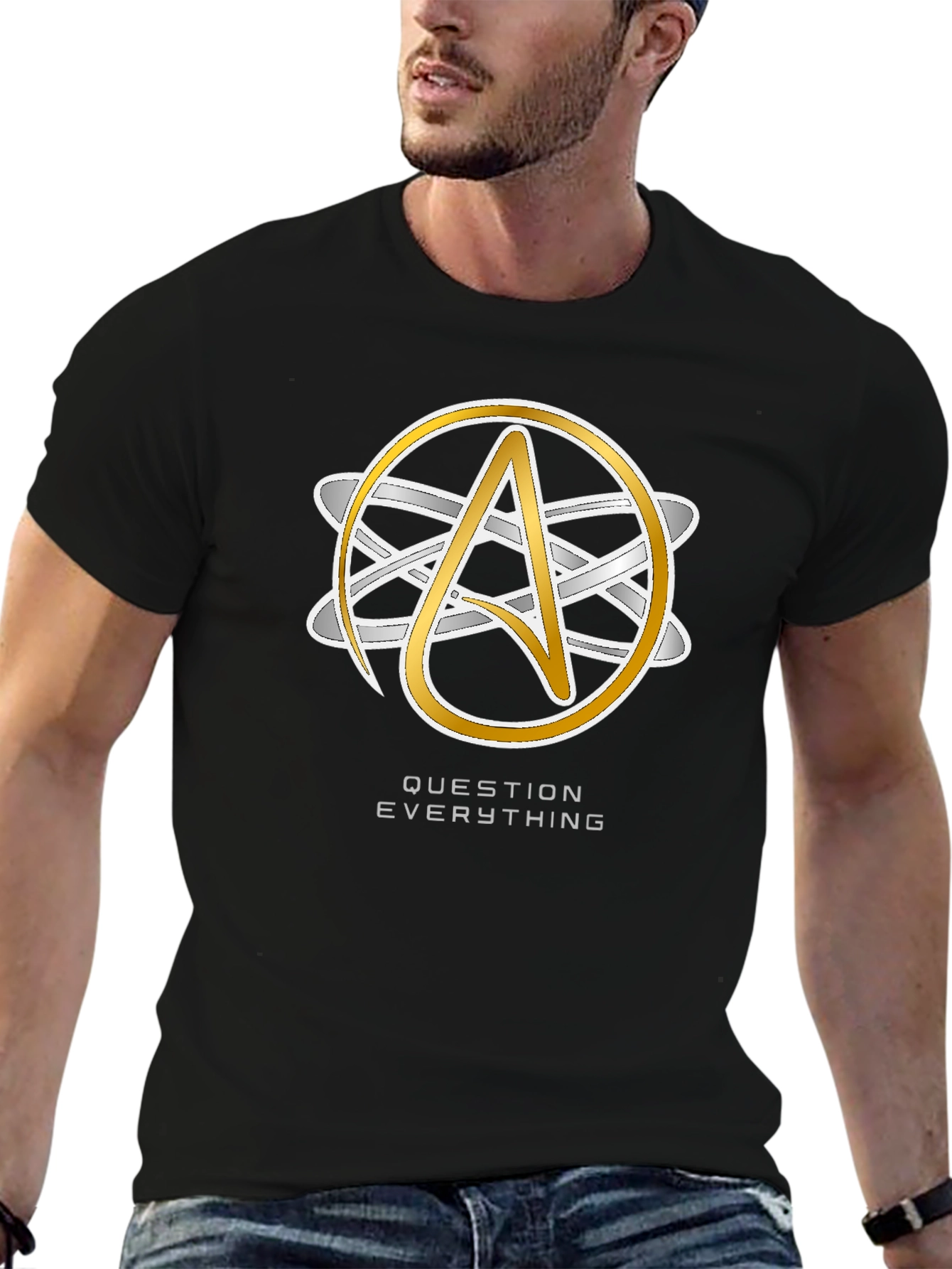 Atheist Symbol Black T-Shirt - Question Everything