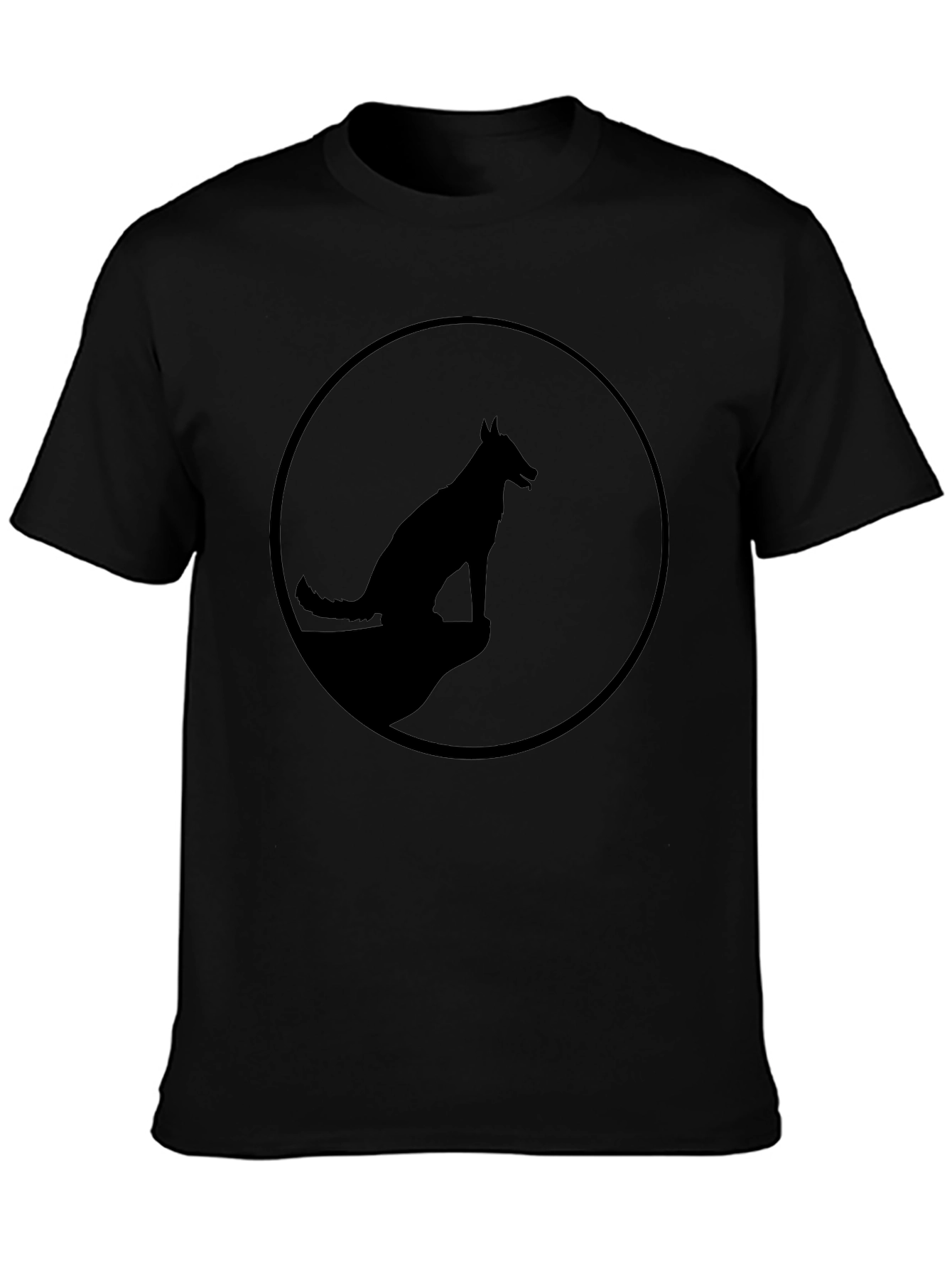 Mens Black T-Shirt with Dog Silhouette Graphic