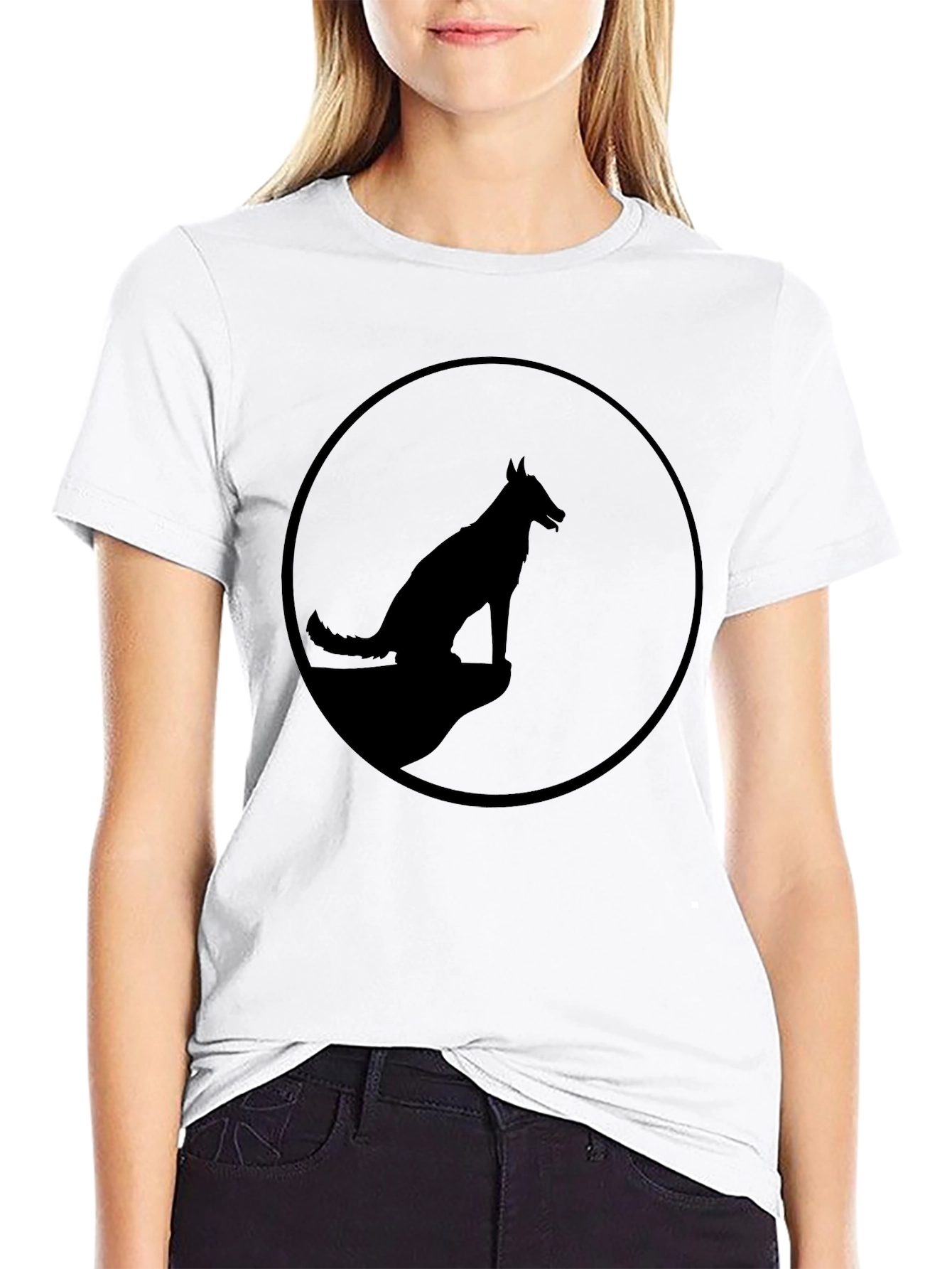 Mens Black T-Shirt with Dog Silhouette Graphic