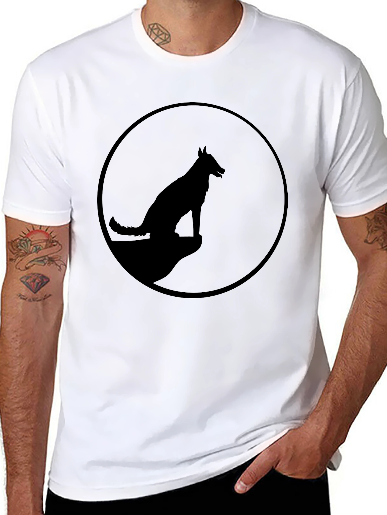 Mens Black T-Shirt with Dog Silhouette Graphic