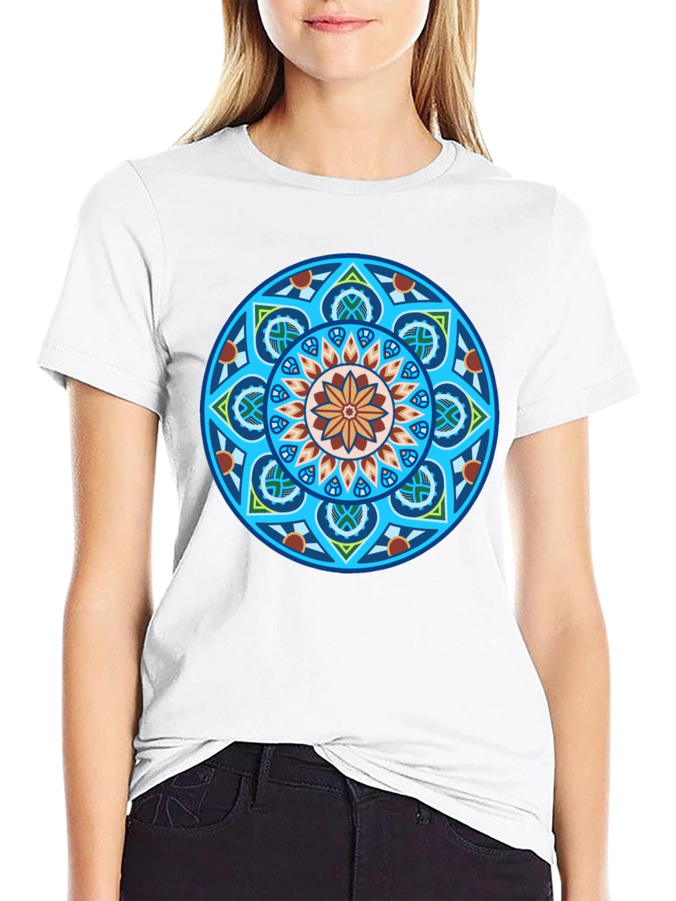 Black T-Shirt with Geometric Mandala Graphic