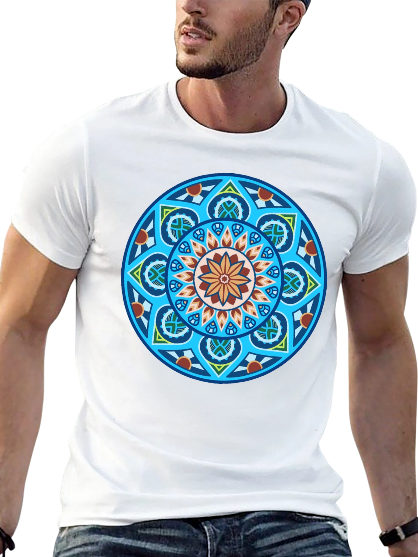 Black T-Shirt with Geometric Mandala Graphic