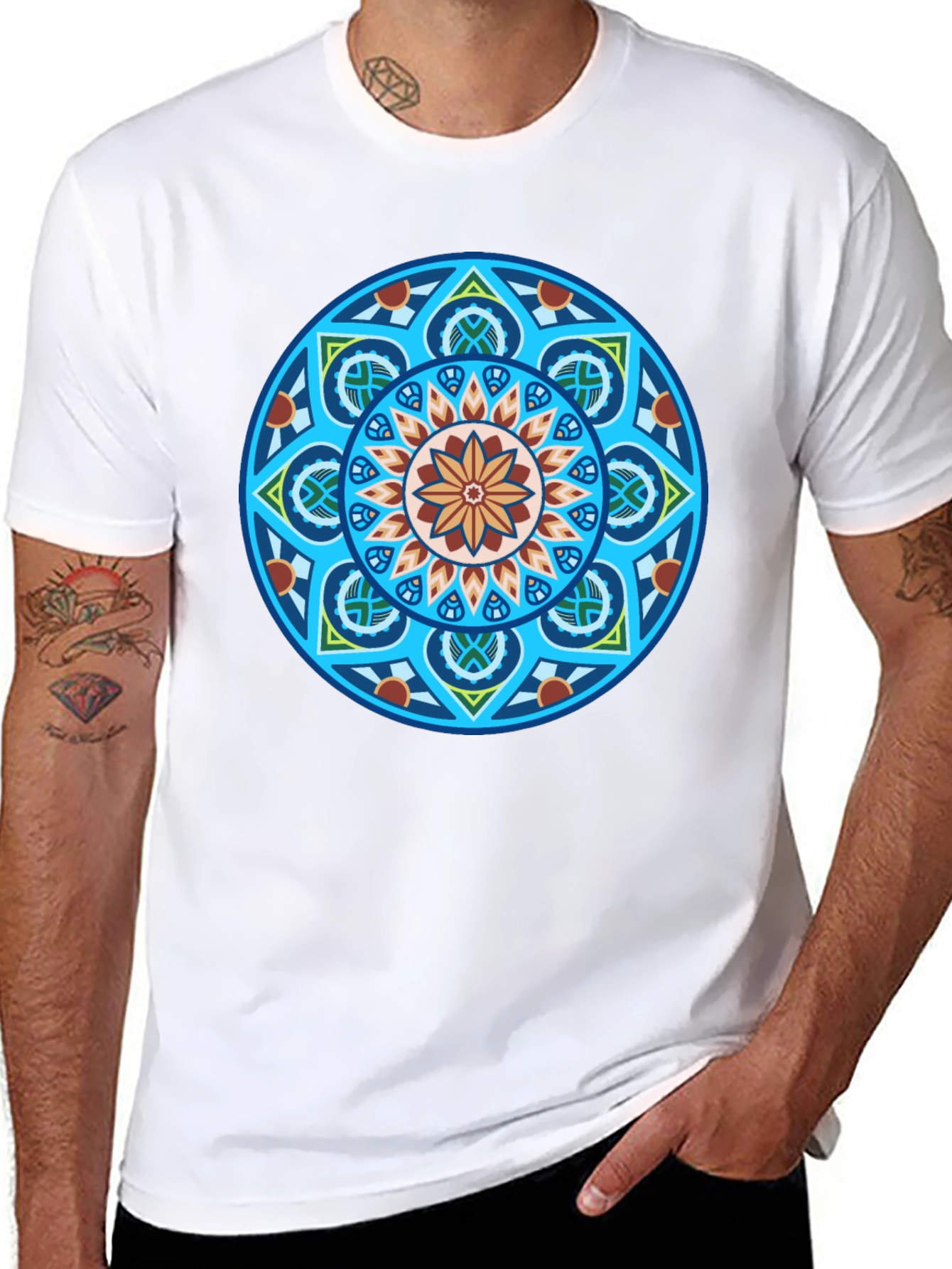 Black T-Shirt with Geometric Mandala Graphic