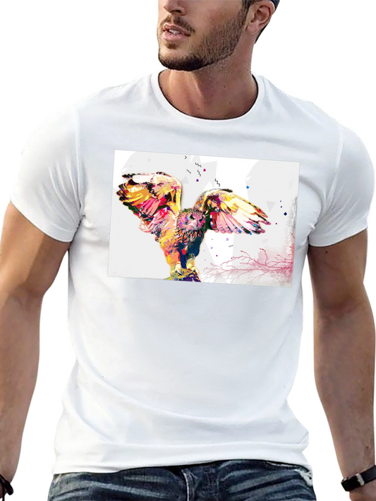 Colorful Owl Graphic Print Black T-Shirt