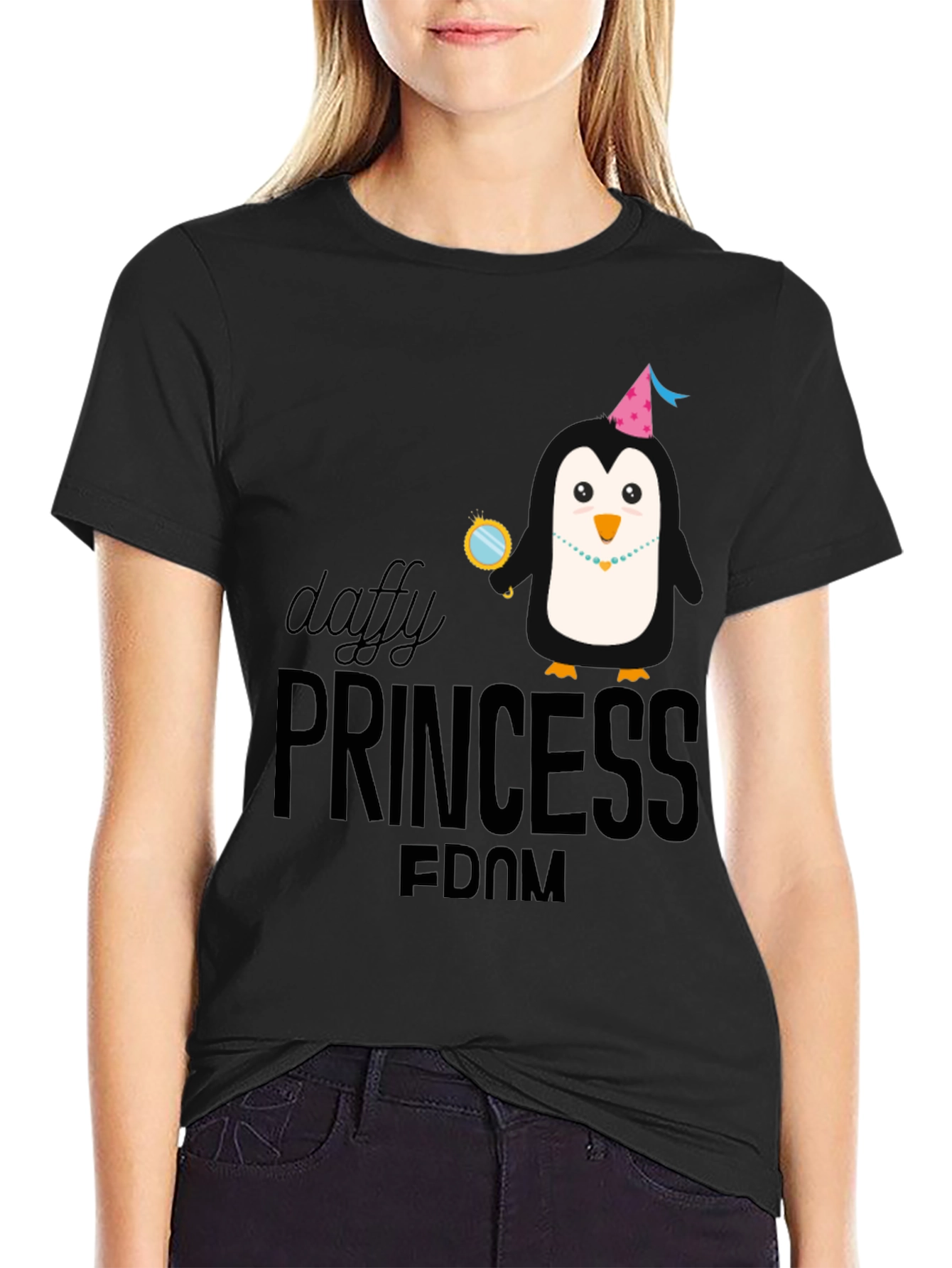 Daffy Princess Penguin Black T-Shirt