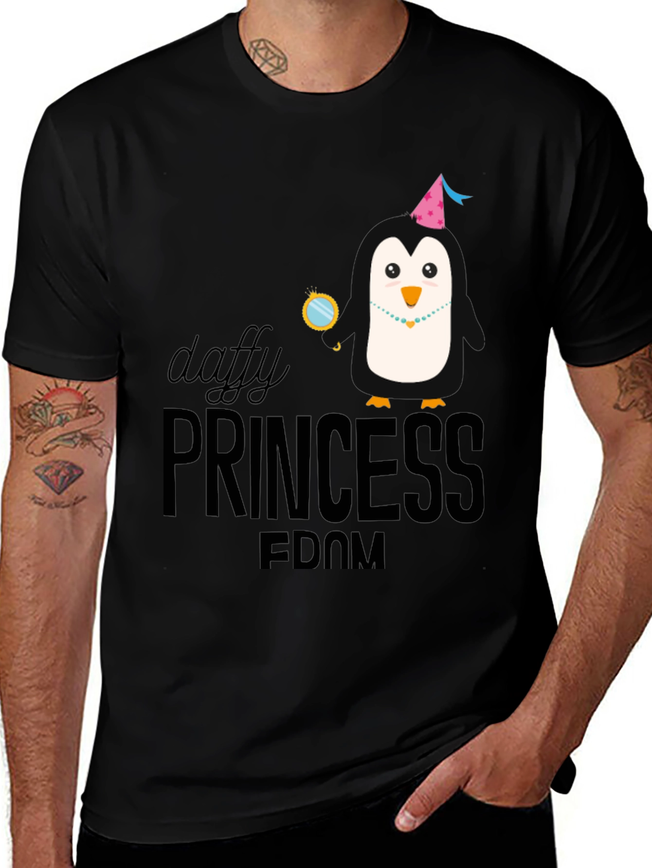 Daffy Princess Penguin Black T-Shirt