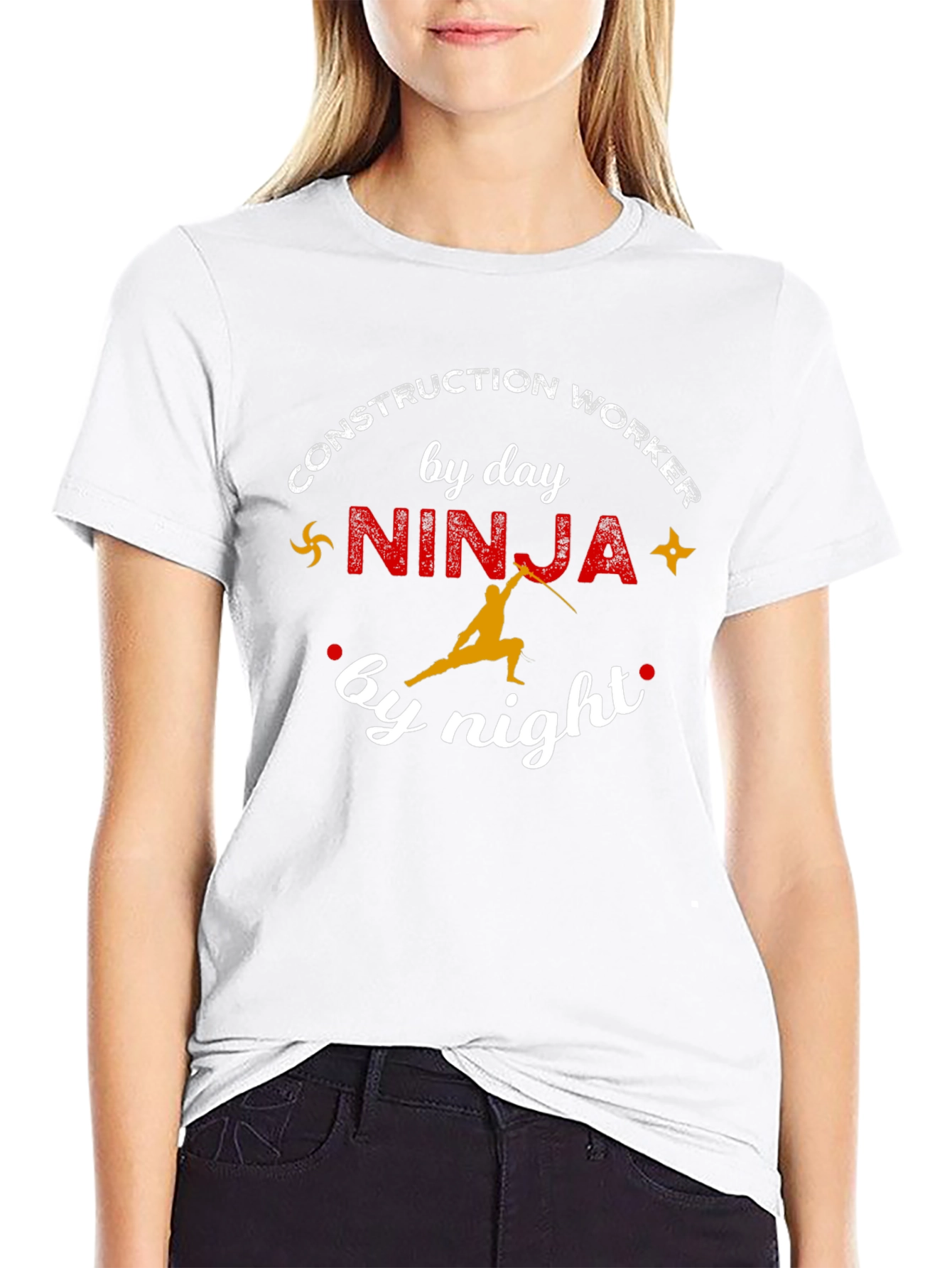 Construction Worker Ninja by Day Night T-Shirt