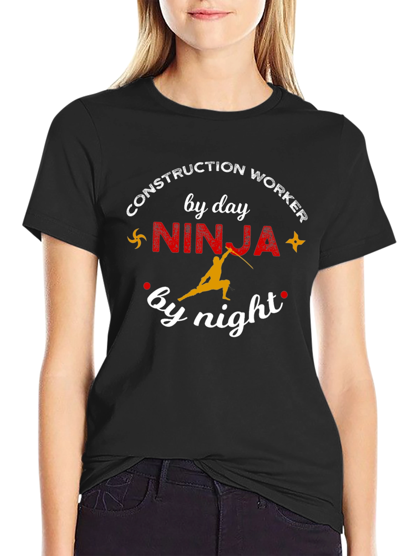 Construction Worker Ninja by Day Night T-Shirt