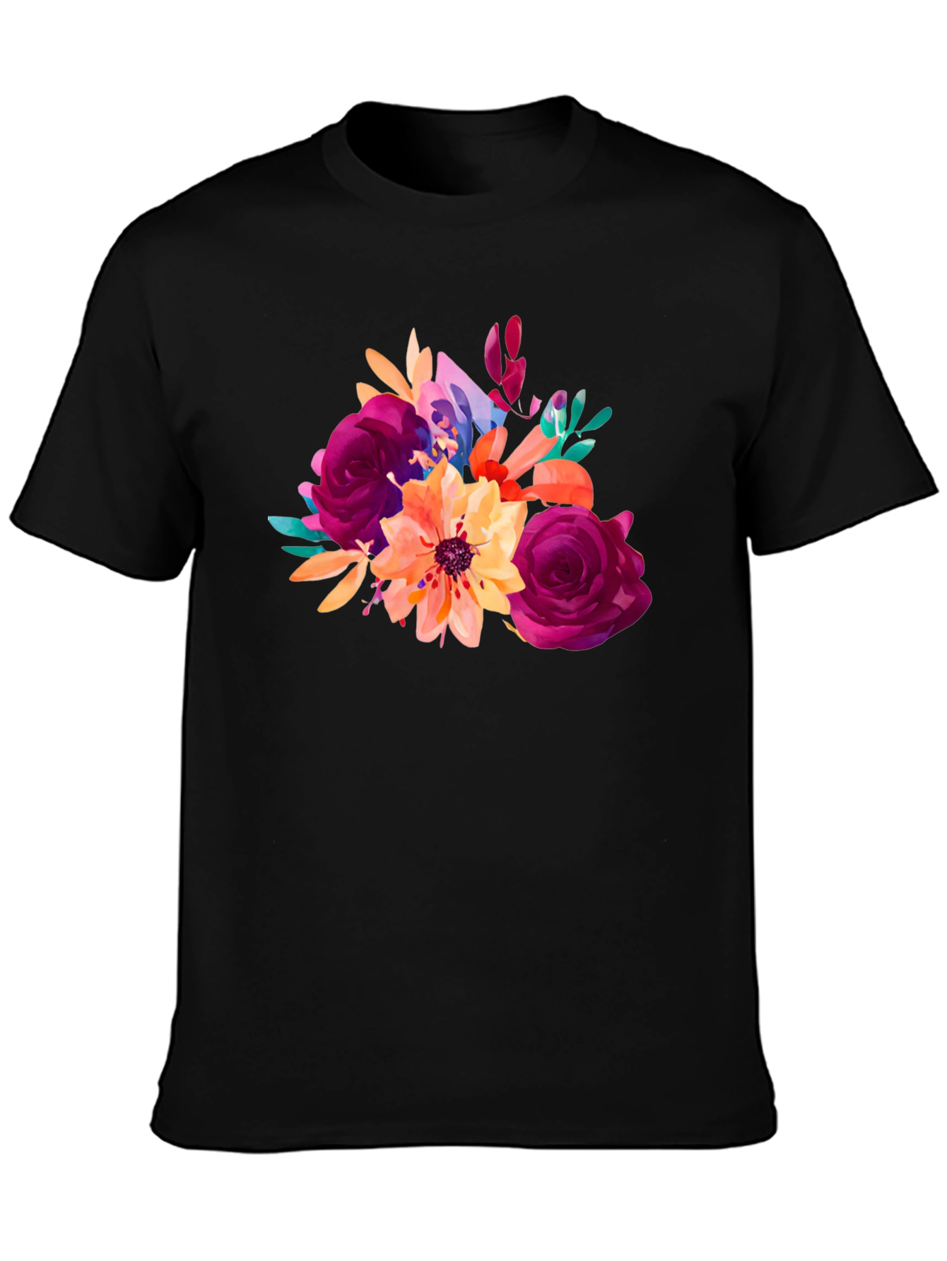 Floral Bouquet Graphic T-Shirt - Stylish Black Tee