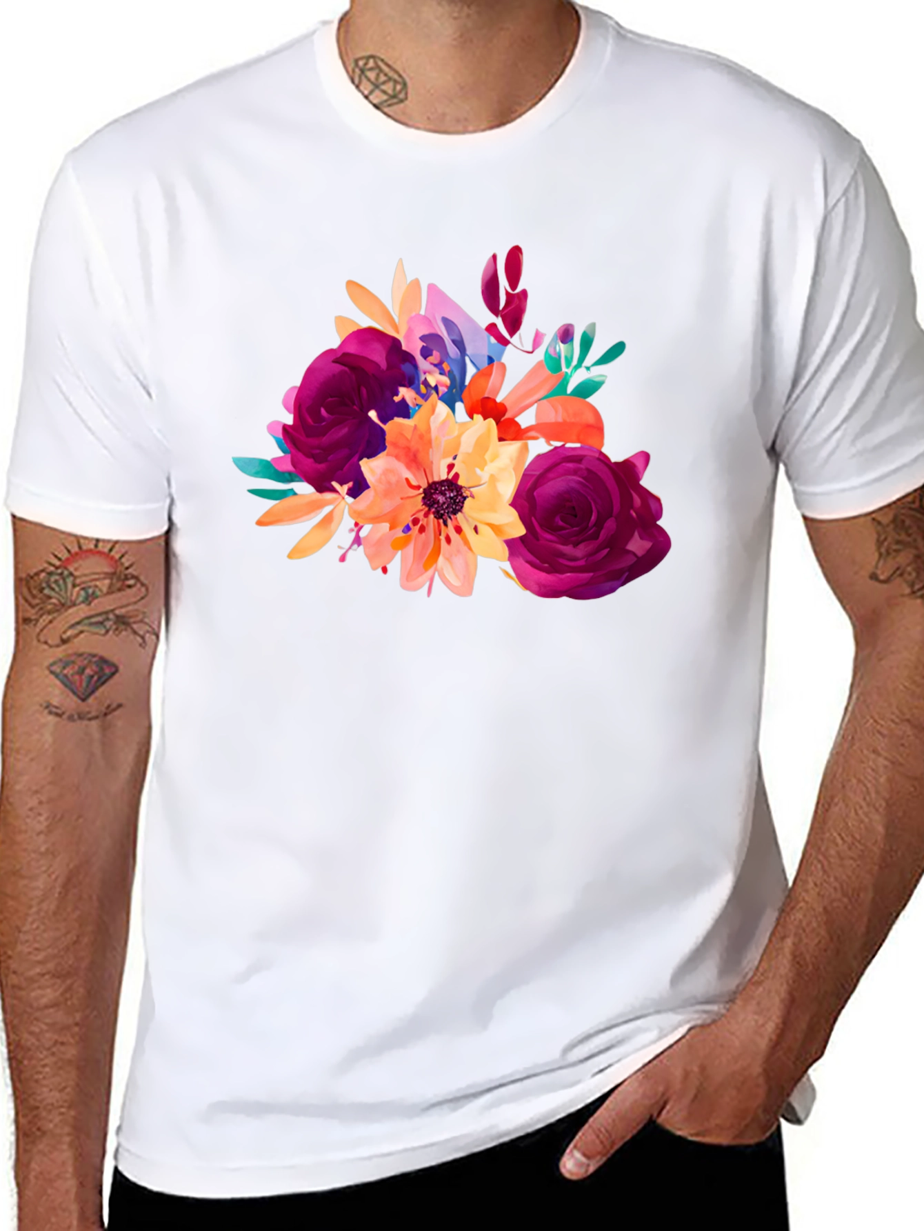 Floral Bouquet Graphic T-Shirt - Stylish Black Tee