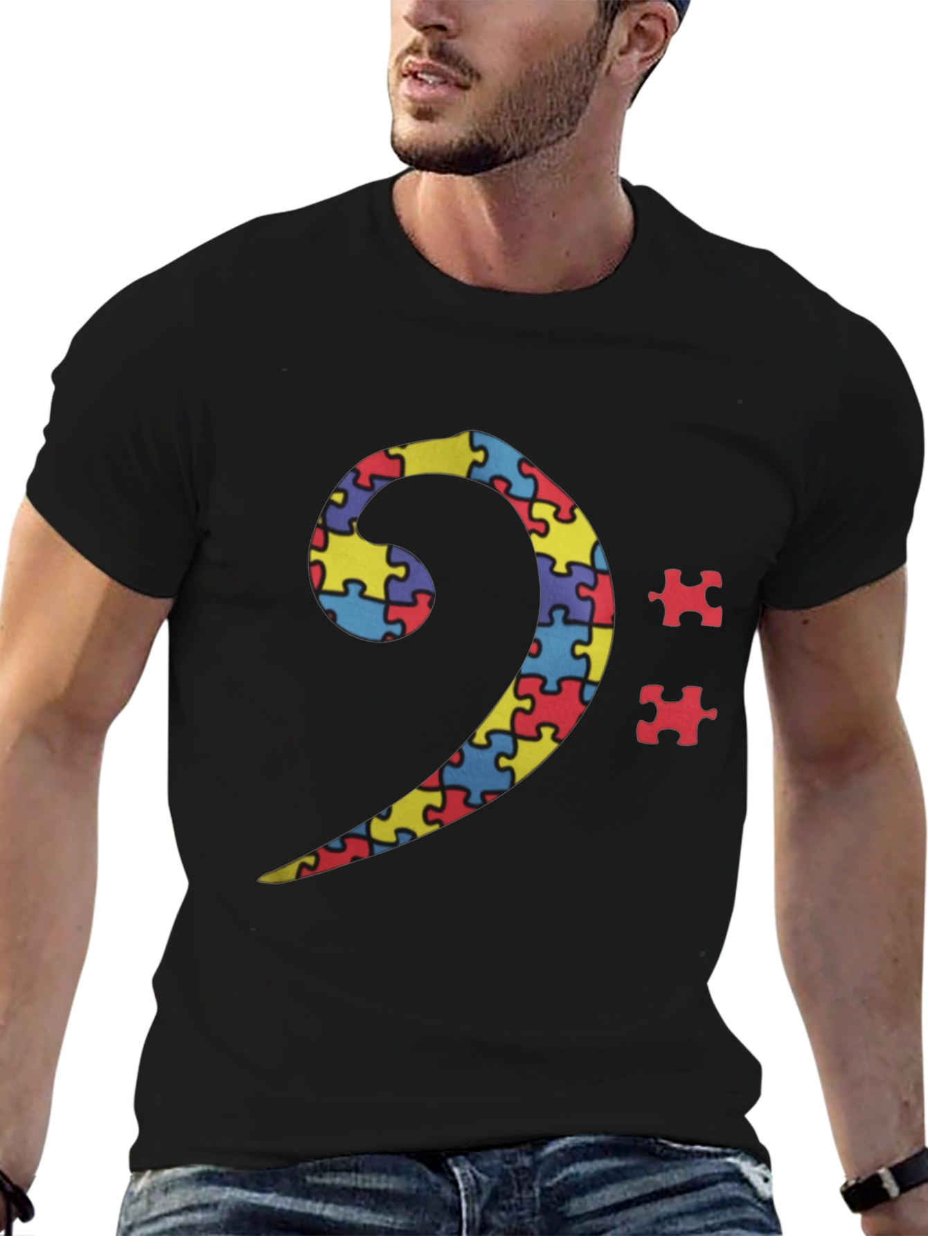 Autism Awareness BASS Clef Puzzle T-Shirt