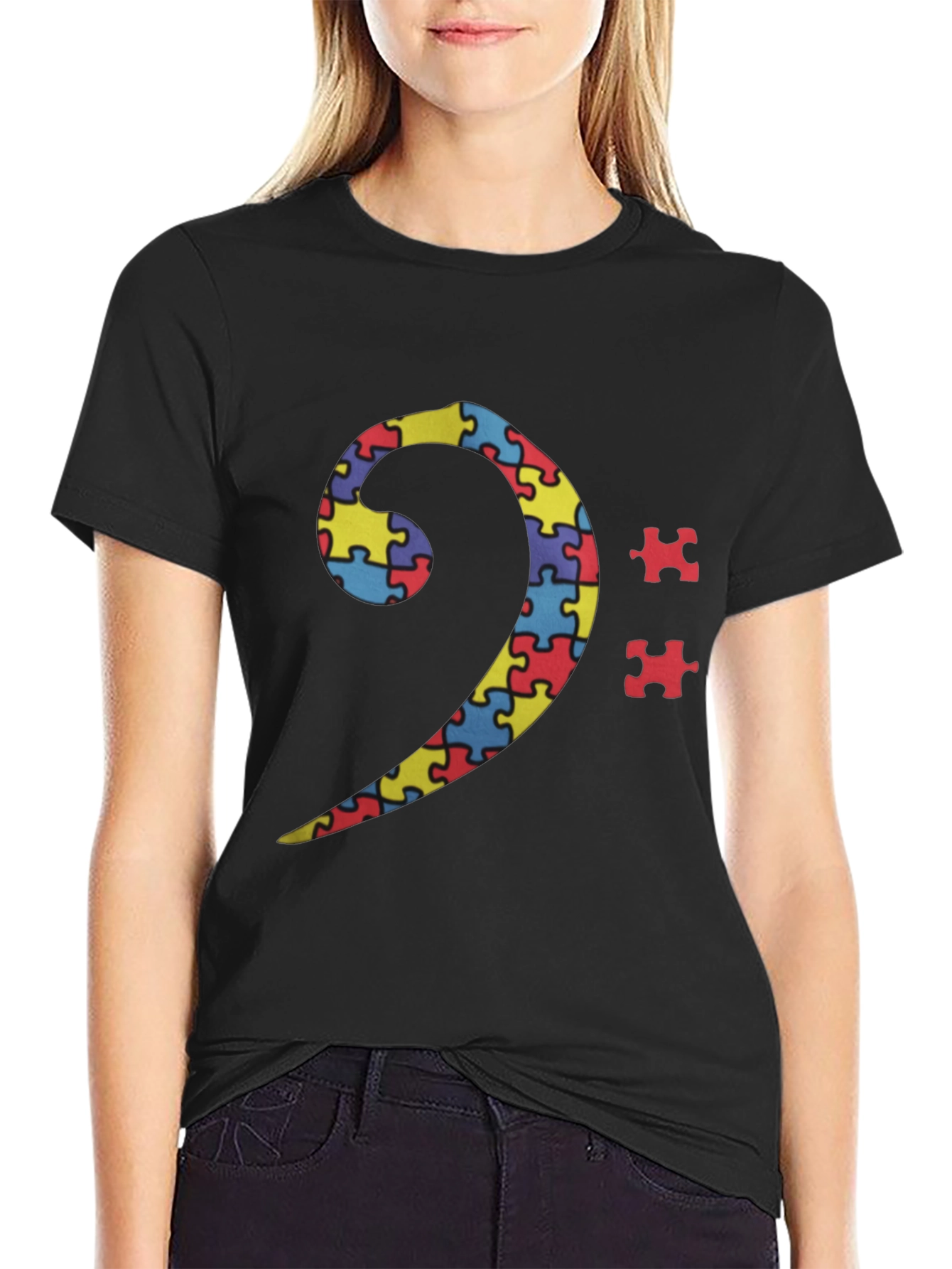 Autism Awareness BASS Clef Puzzle T-Shirt