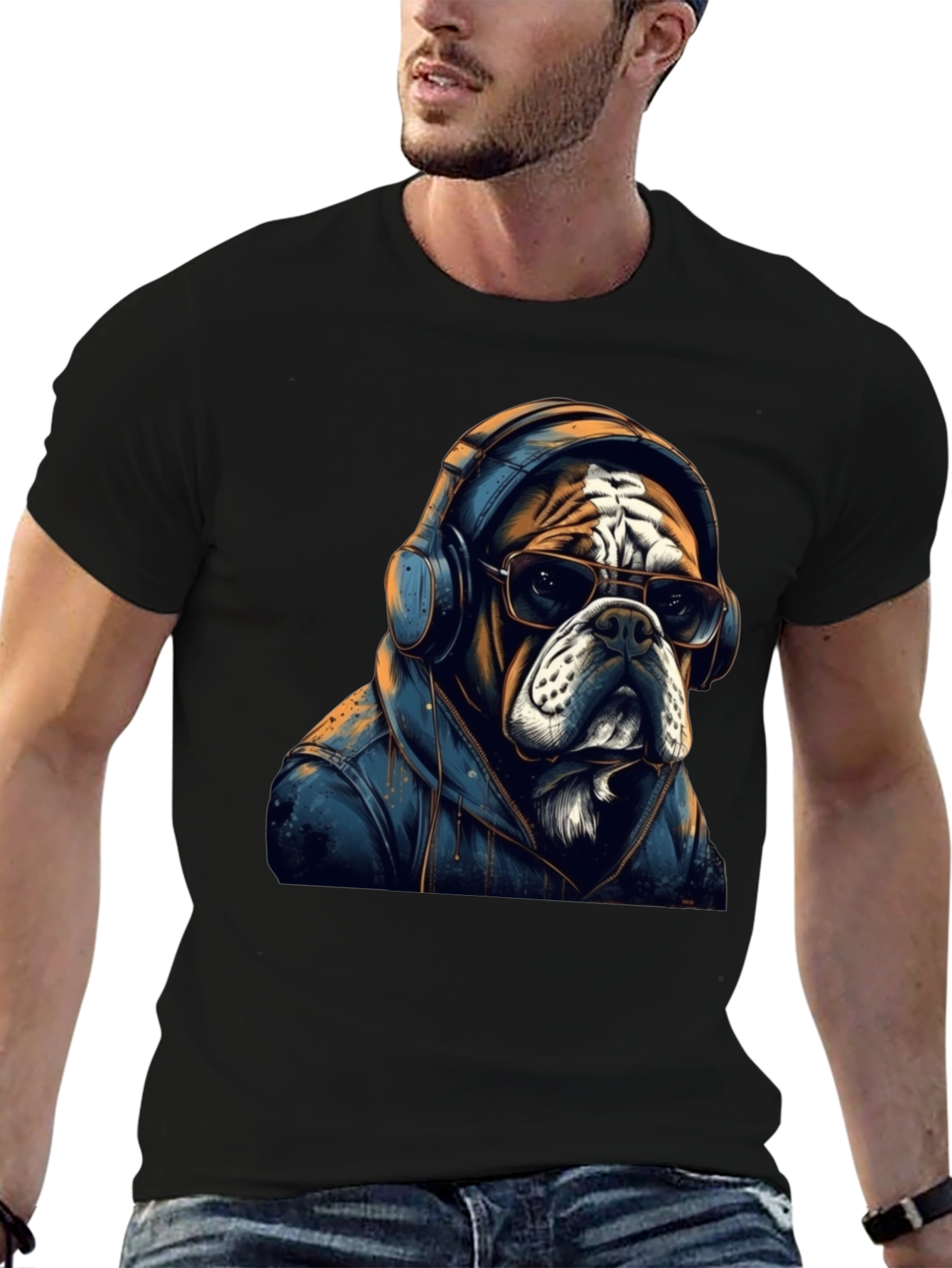 Cool Bulldog Graphic Tee - Unisex Black T-Shirt