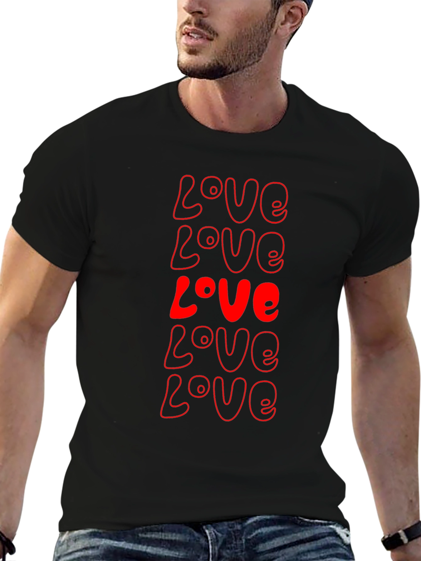 Red Love Print Black T-Shirt