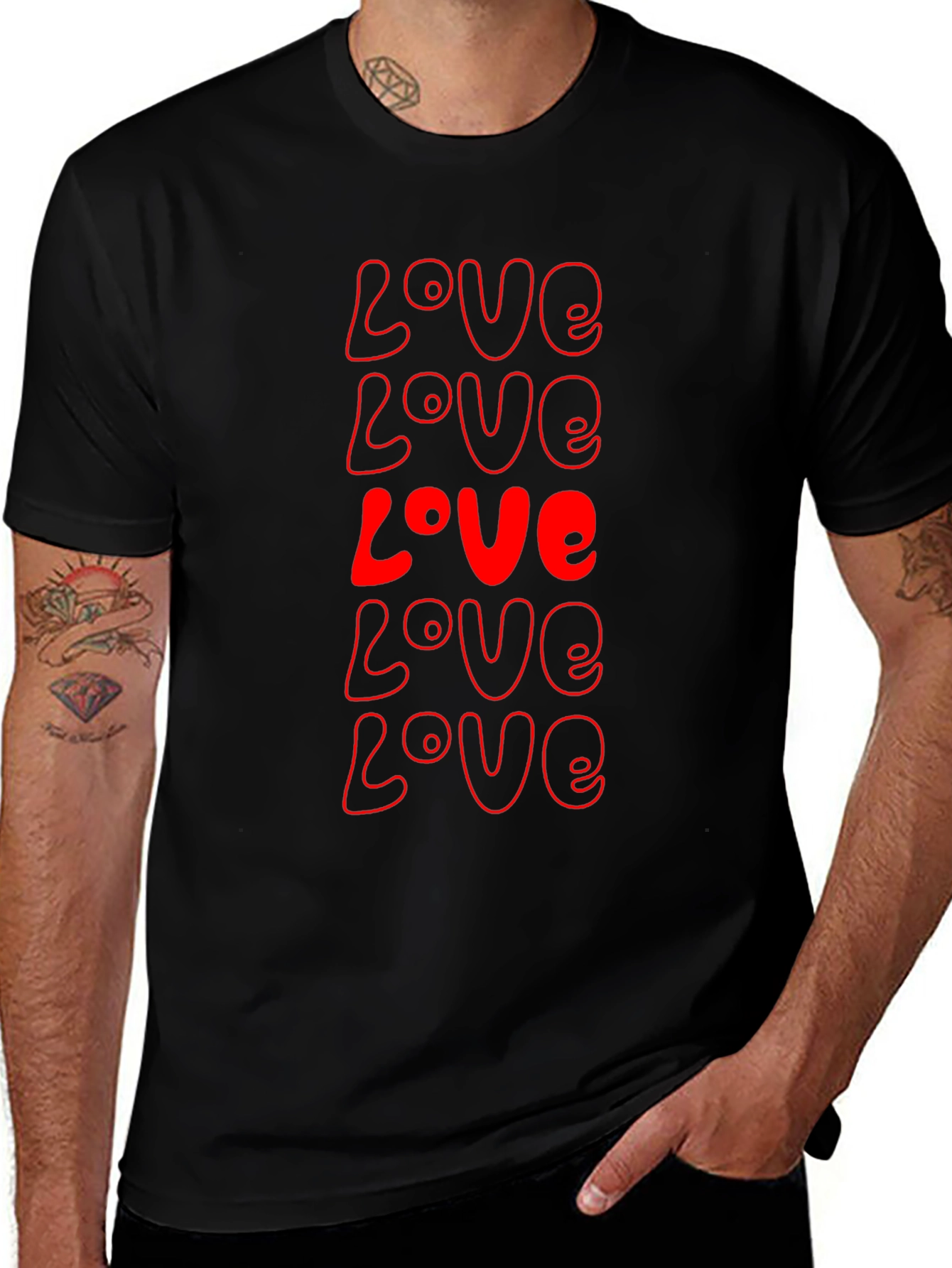 Red Love Print Black T-Shirt