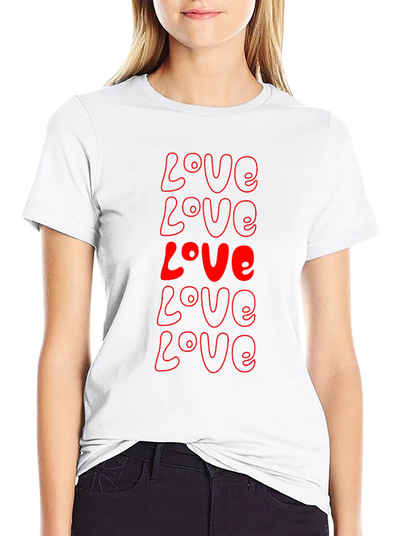 Red Love Print Black T-Shirt